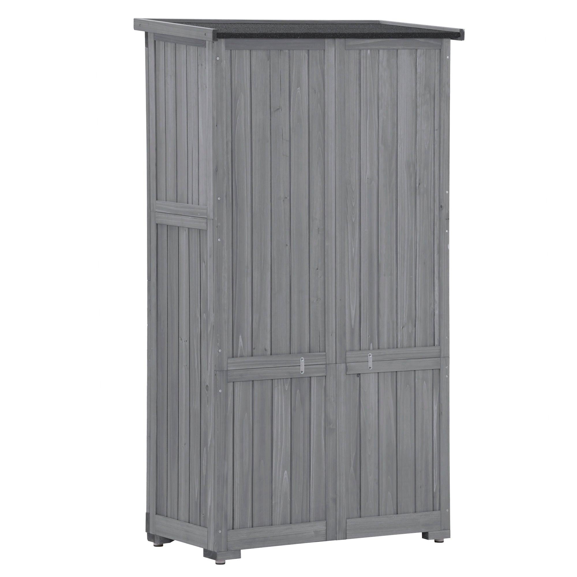 Outdoor Garden Fir Wood Shed 3-tierStorage Organizer - Gray