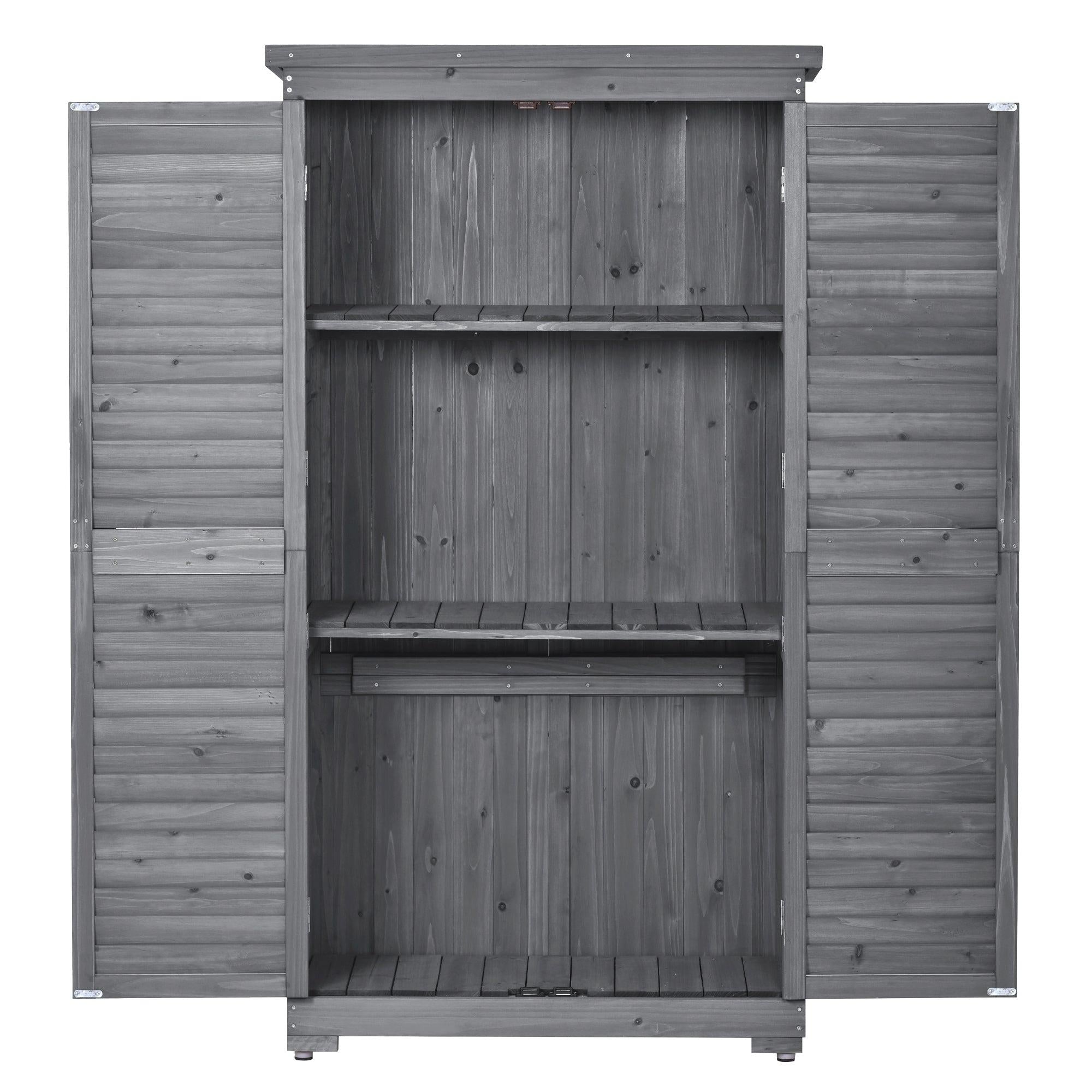 Outdoor Garden Fir Wood Shed 3-tierStorage Organizer - Gray