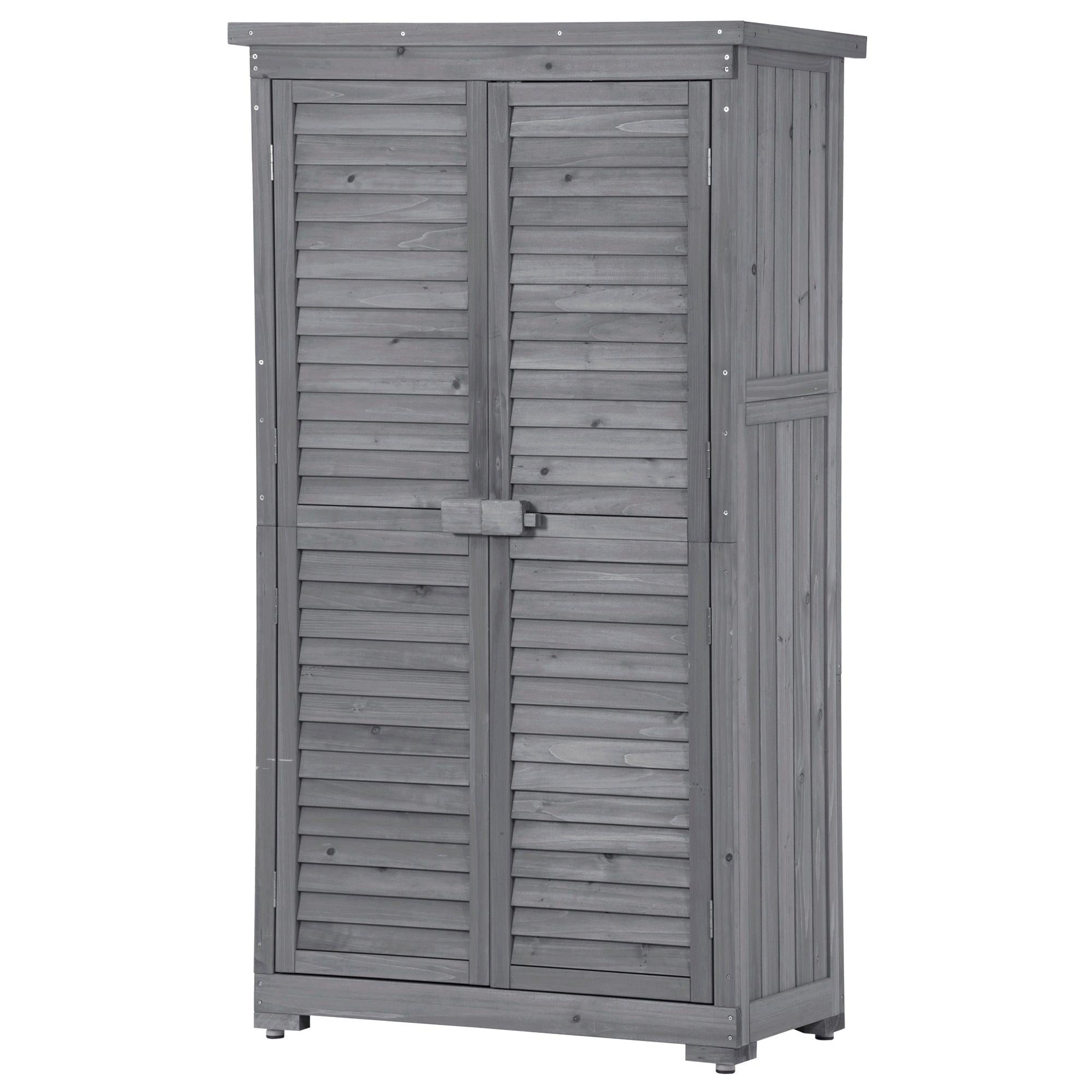 Outdoor Garden Fir Wood Shed 3-tierStorage Organizer - Gray