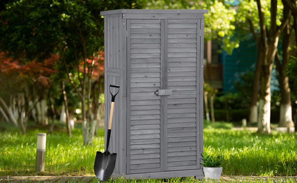 Outdoor Garden Fir Wood Shed 3-tierStorage Organizer - Gray