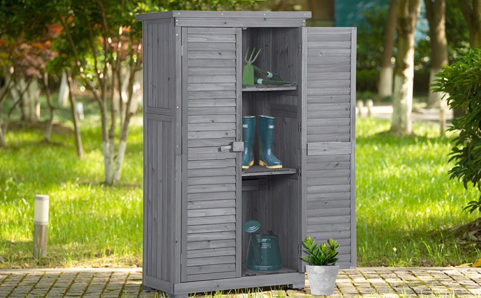 Outdoor Garden Fir Wood Shed 3-tierStorage Organizer - Gray