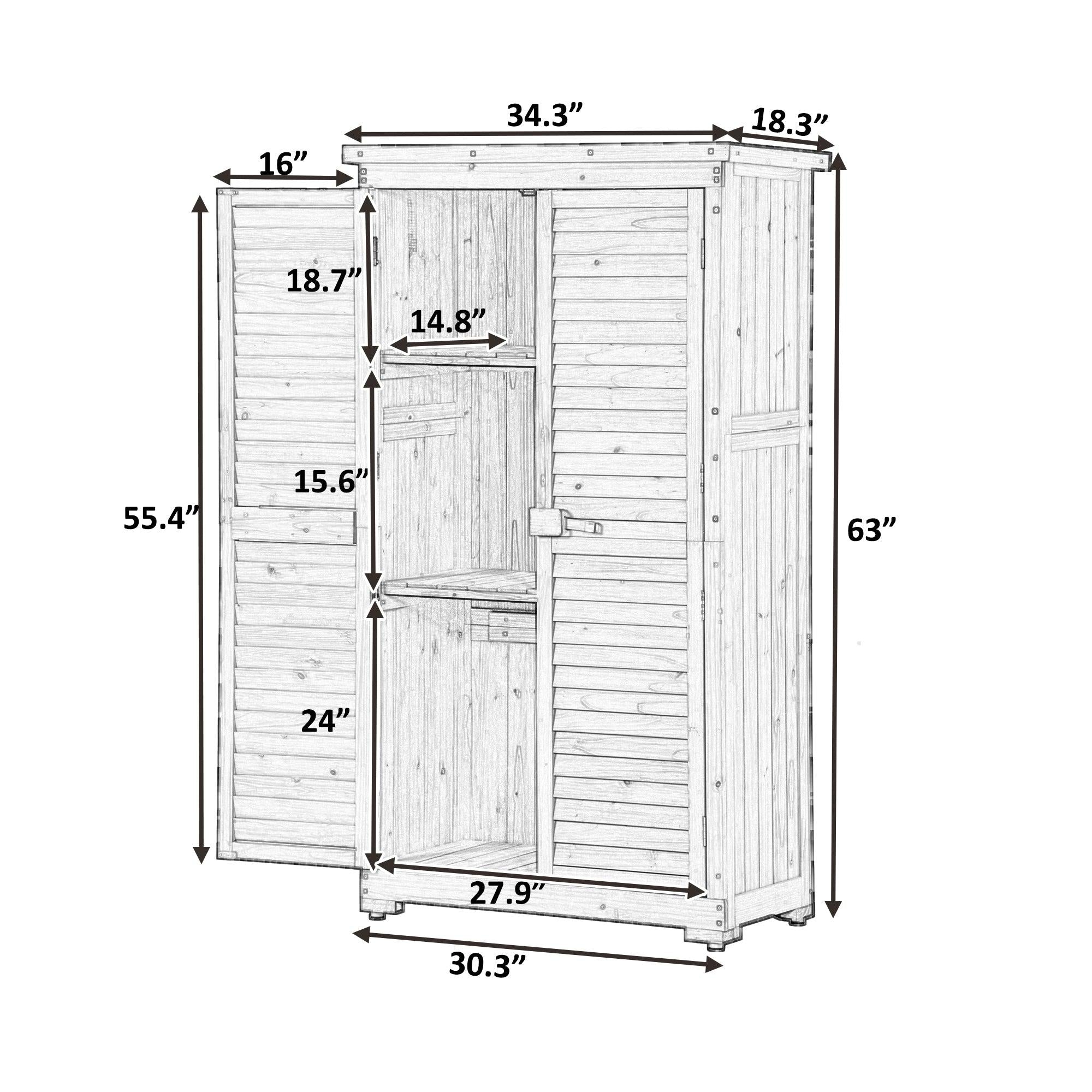 Outdoor Garden Fir Wood Shed 3-tierStorage Organizer - Natural