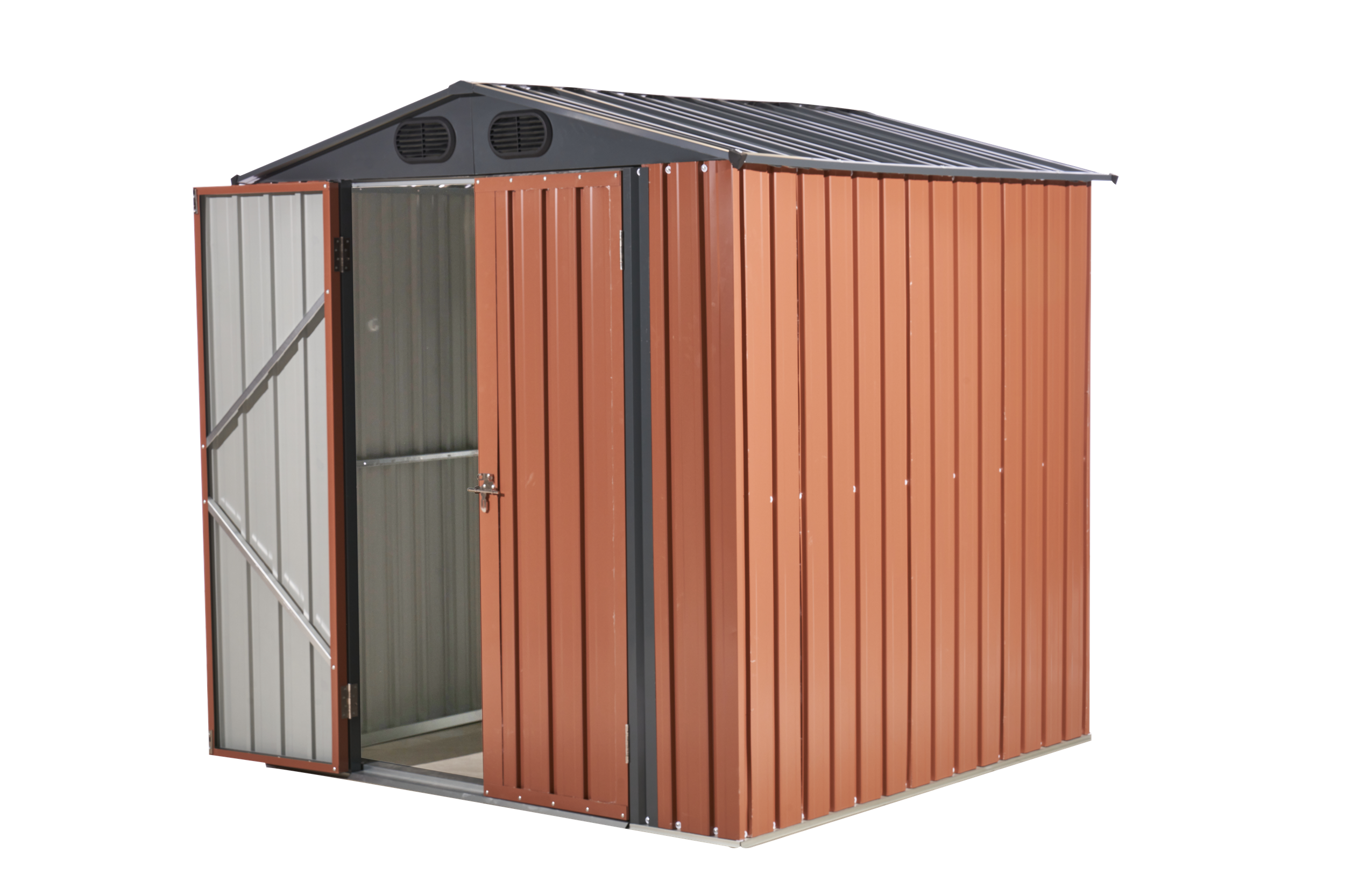 6ft x 6ft Outdoor Galvanized SteelStorage Shed with Lockable Door