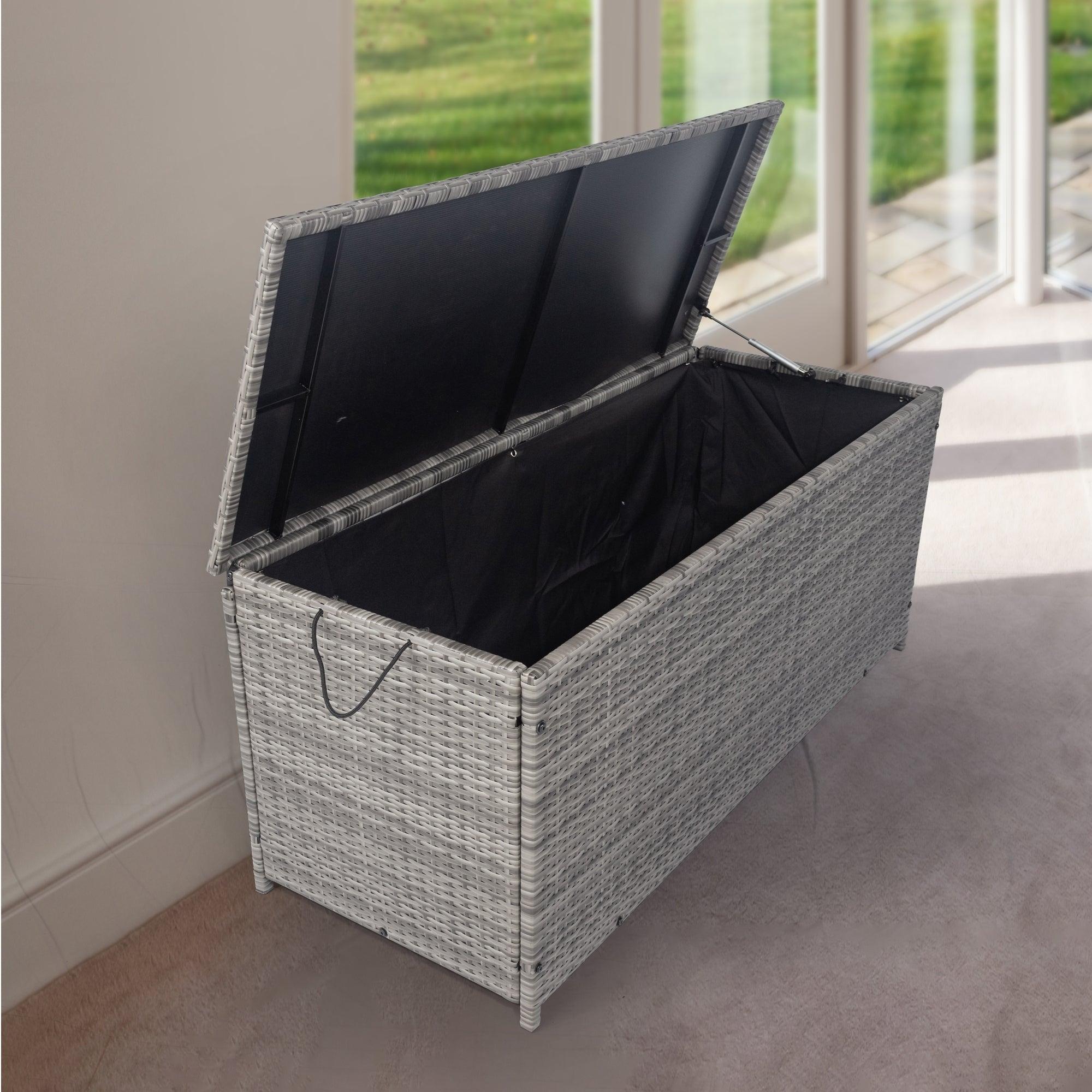 Outdoor 113 Gallon Gray Rattan WickerStorage Wicker Lid image