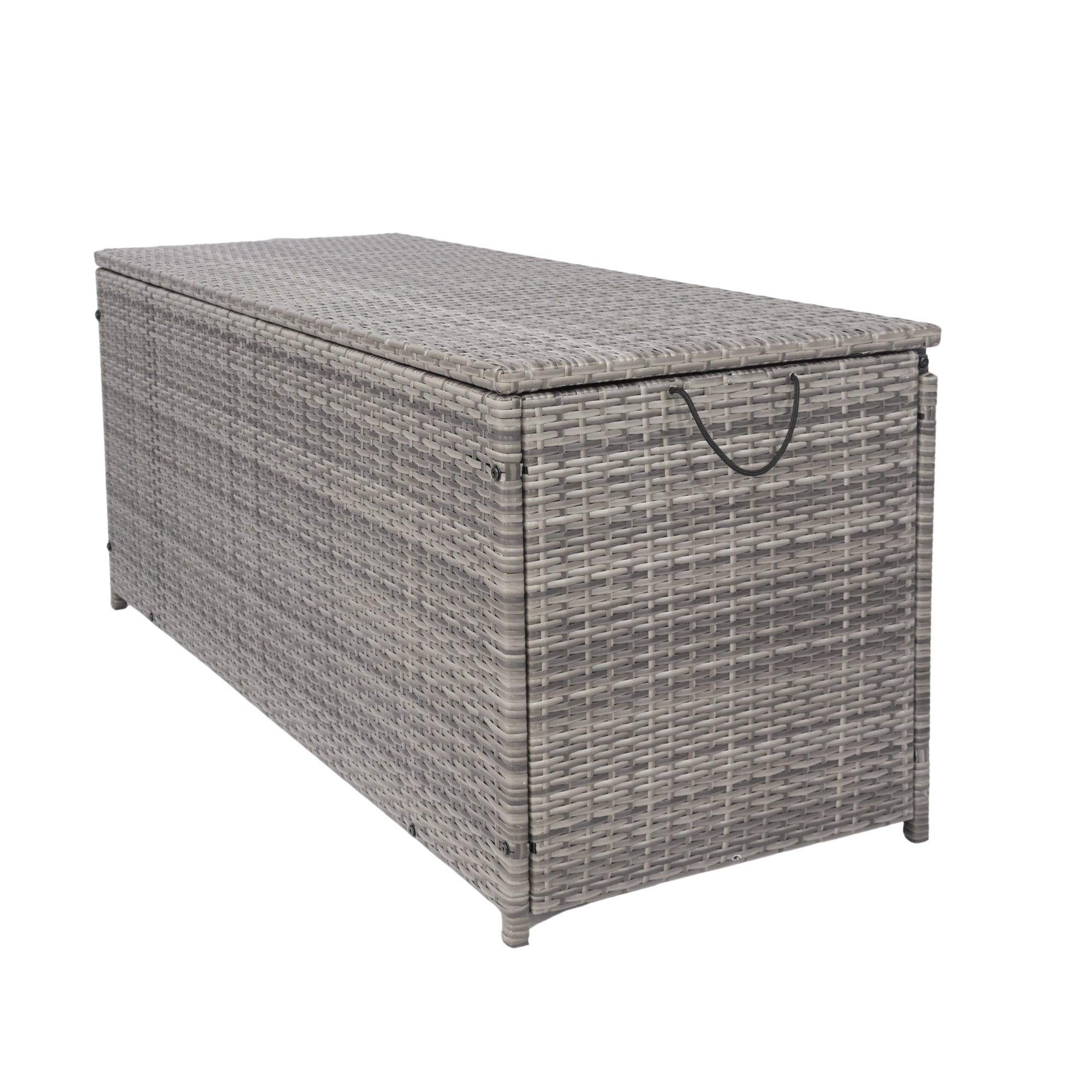 Outdoor 113 Gallon Gray Rattan WickerStorage Wicker Lid