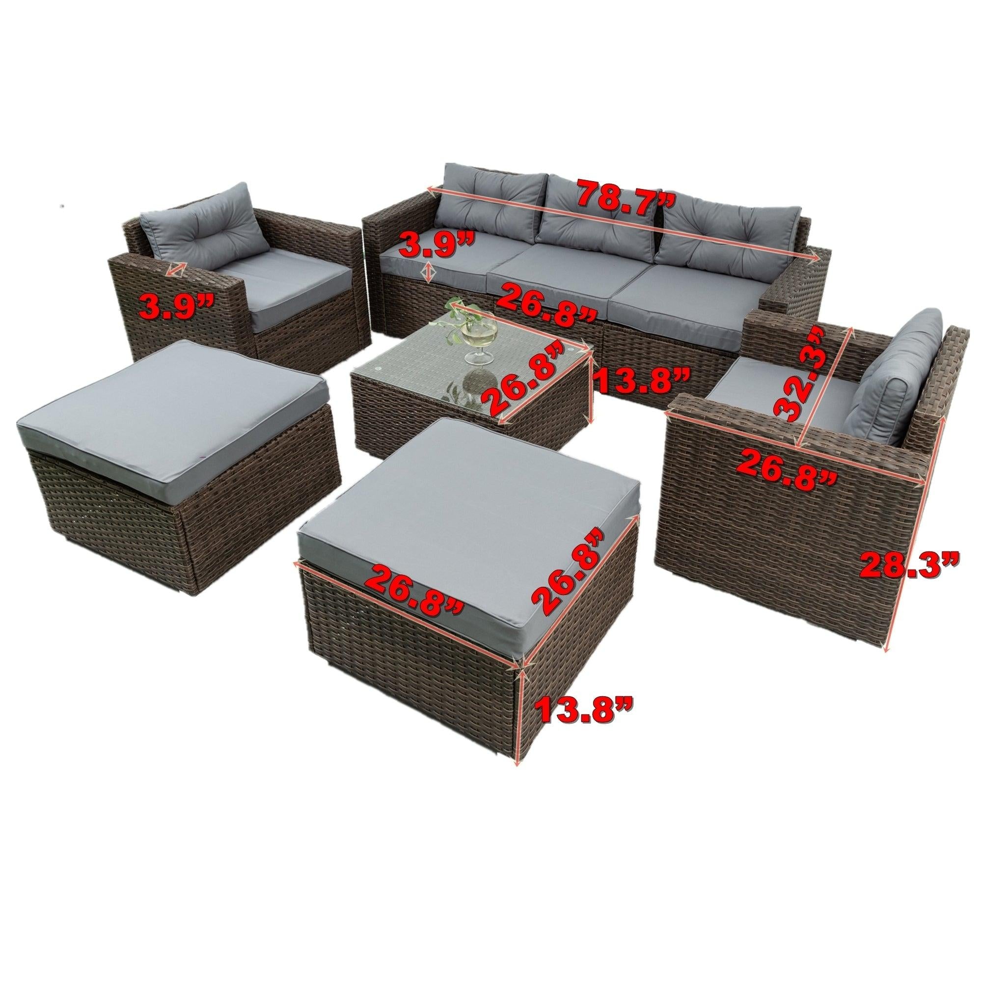 6 PCS Outdoor Patio Rattan Wicker Arrangeable Sofa Set with Removeable Cushions and Temper Glass Table Top