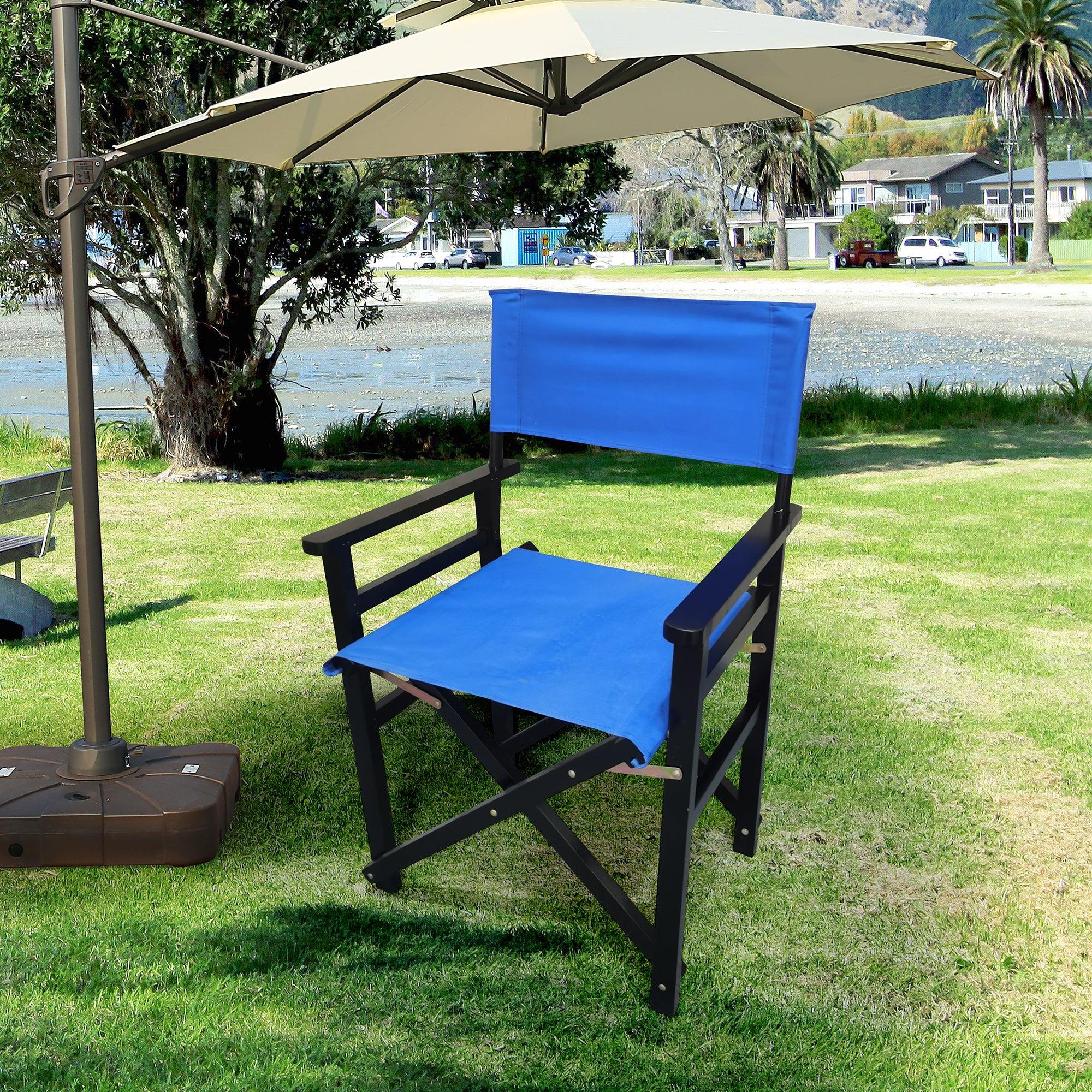 2 PCS Canvas Folding Black Wooden Chair - Blue