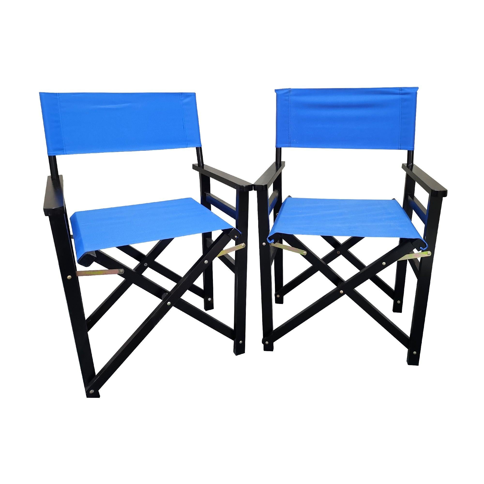 2 PCS Canvas Folding Black Wooden Chair - Blue