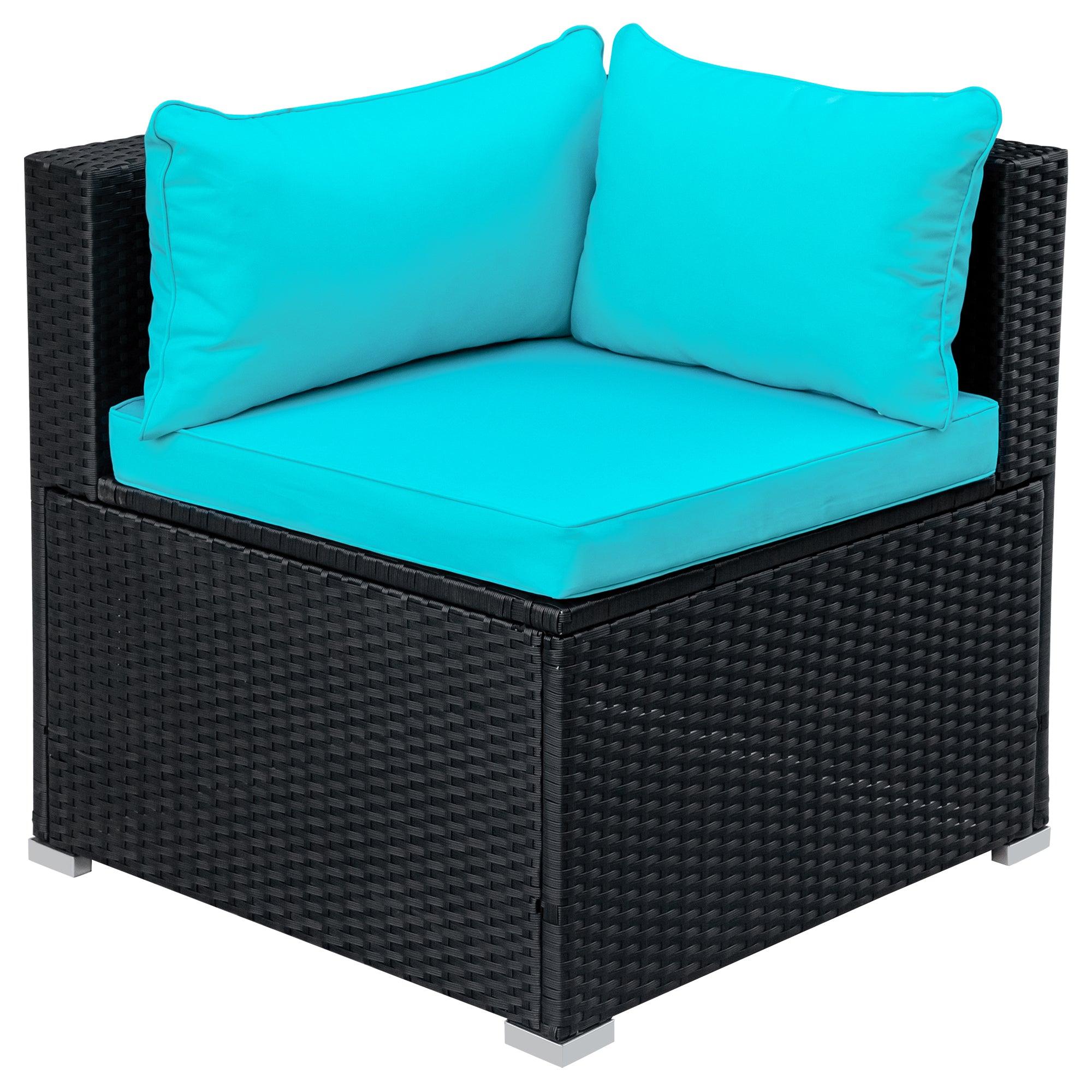 9 PCS Outdoor Patio PE Wicker Rattan Arrangeable Sectional Sofa Set with Blue Cushions