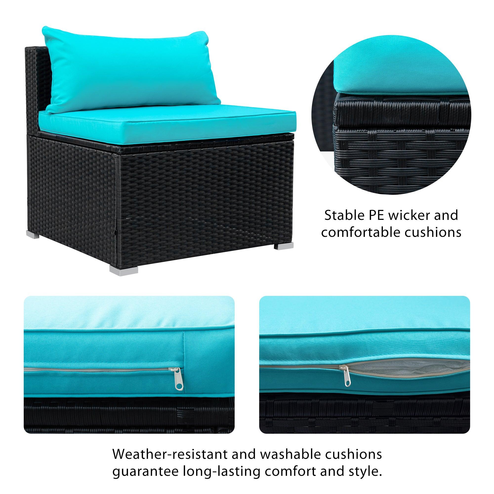 9 PCS Outdoor Patio PE Wicker Rattan Arrangeable Sectional Sofa Set with Blue Cushions