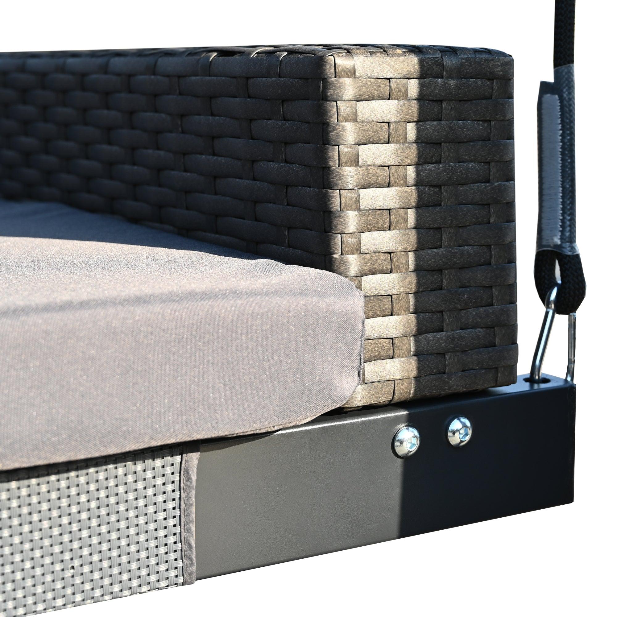 Outdoor Swing Bed with Gray Curtain and Gray Cushion