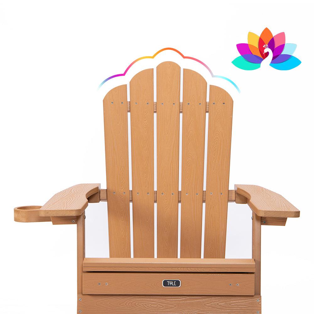 Folding Outdoor Poly Lumber Adirondack Chair with Pullout Ottoman and Cup Holder - Brown