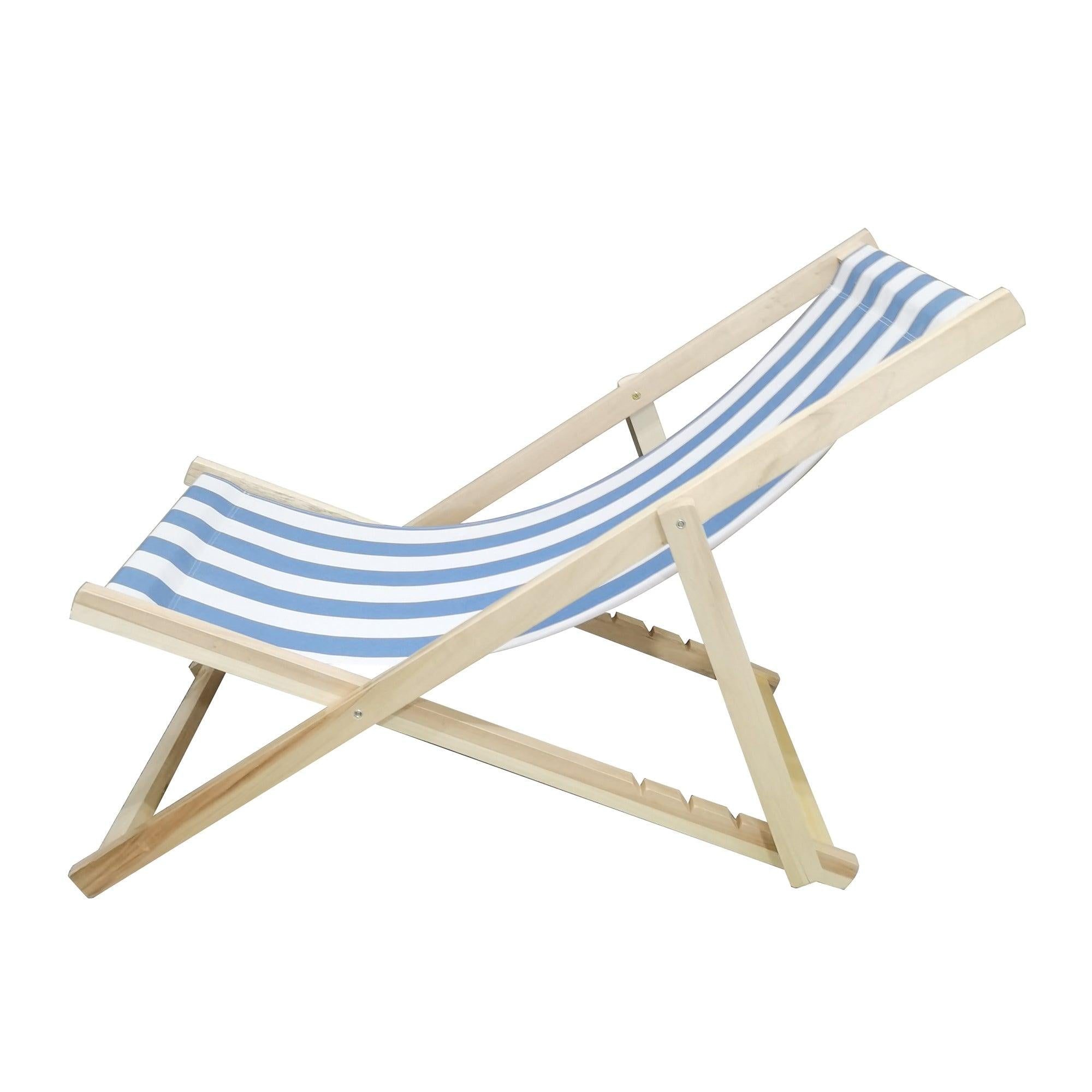 Blue Stripe Folding Beach Chaise Lounge Chair