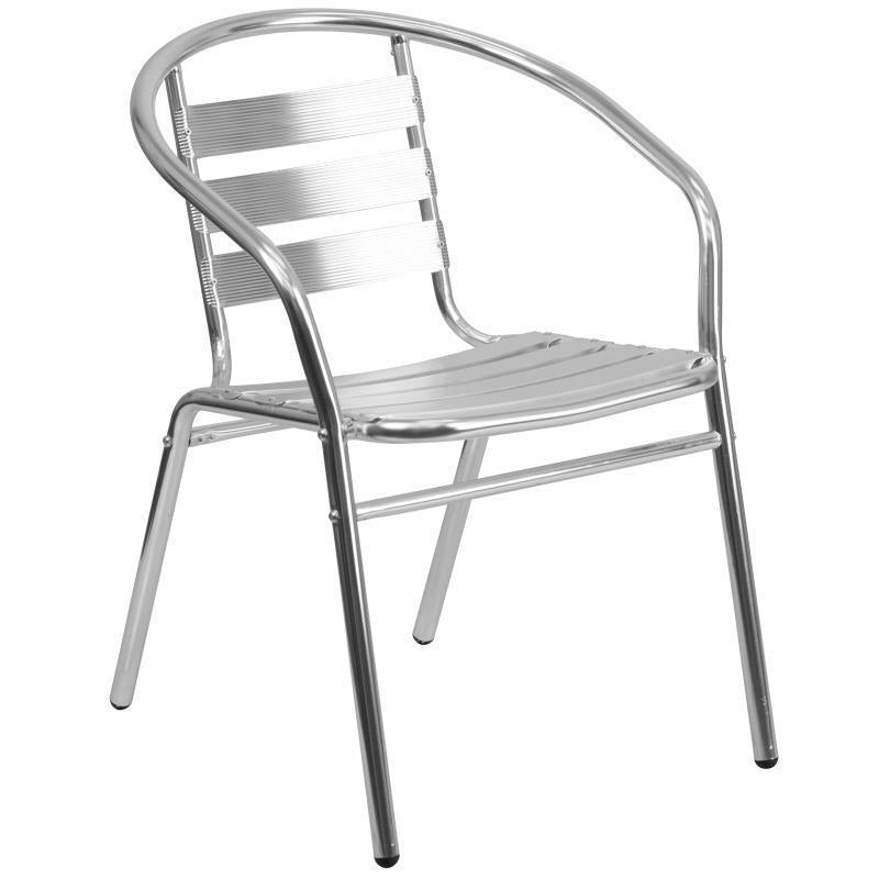 Lila Commercial Aluminum Indoor-Outdoor Restaurant Stack Chair with Triple Slat Back and Arms