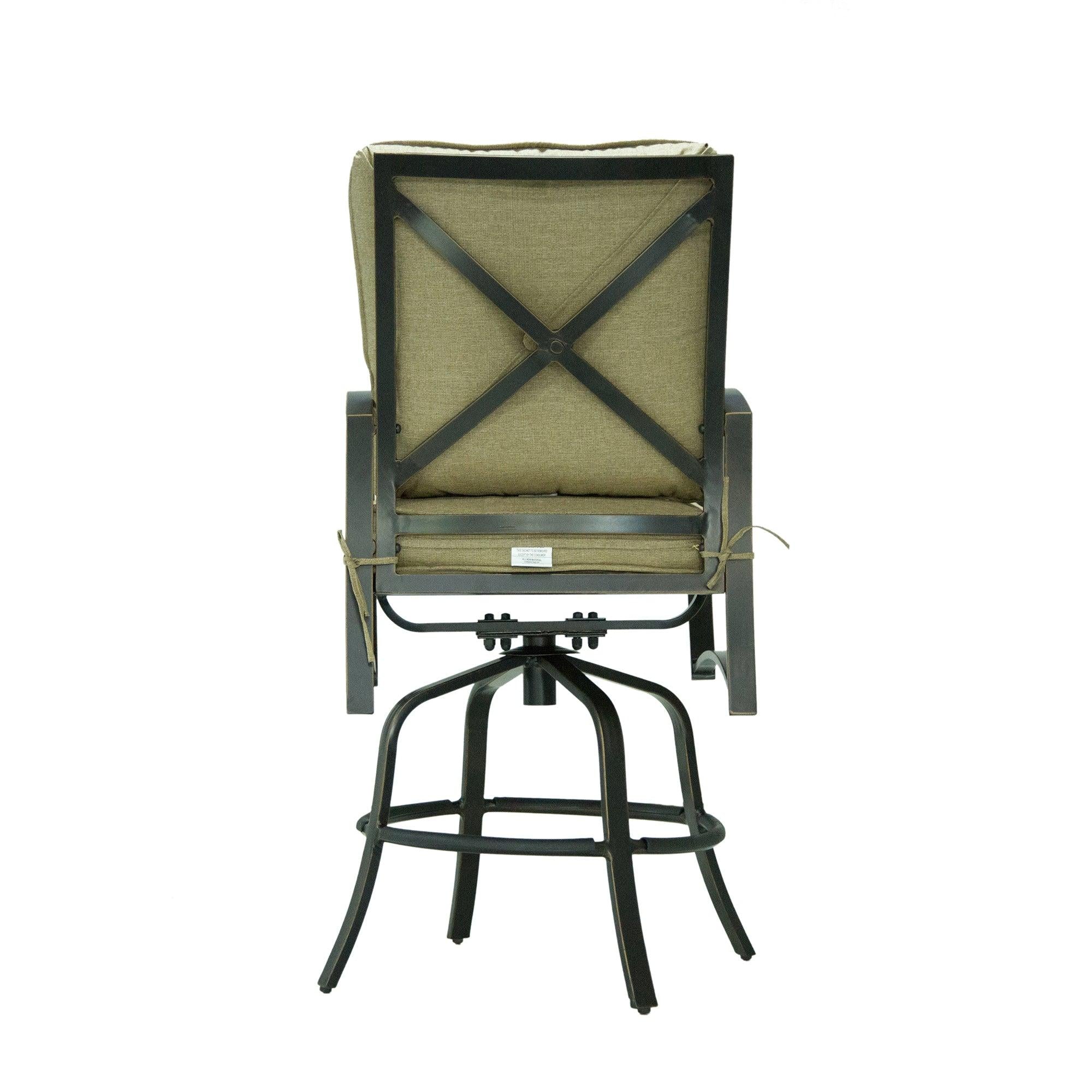 Set of 2 Black Aluminum Bar Chair With Antique Brown Cushions