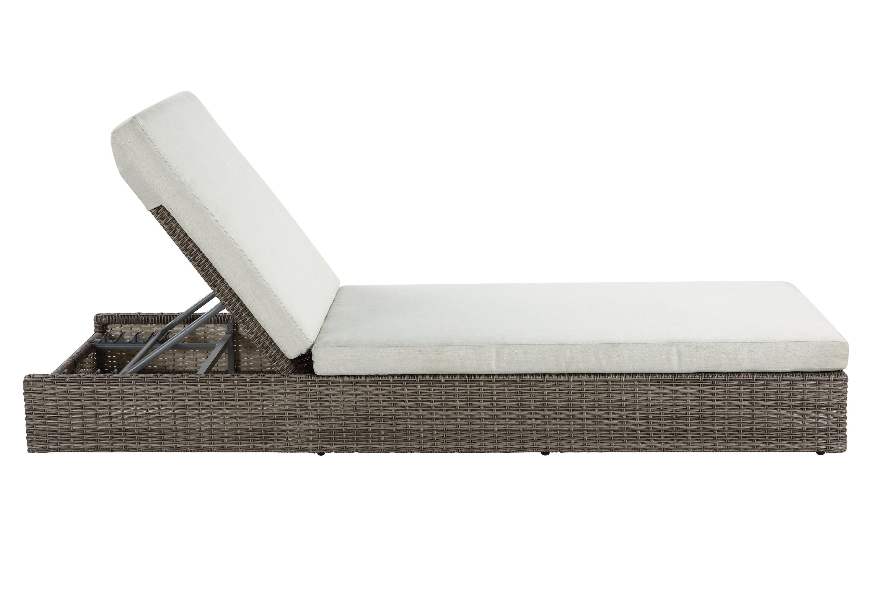 ACME Salena Patio Sun Lounge in Beige Fabric and Gray Finish