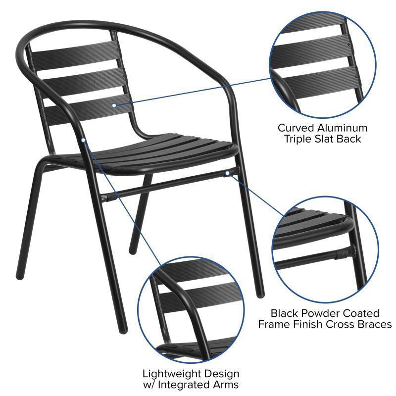 Lila Black Metal Restaurant Stack Chair with Aluminum Slats