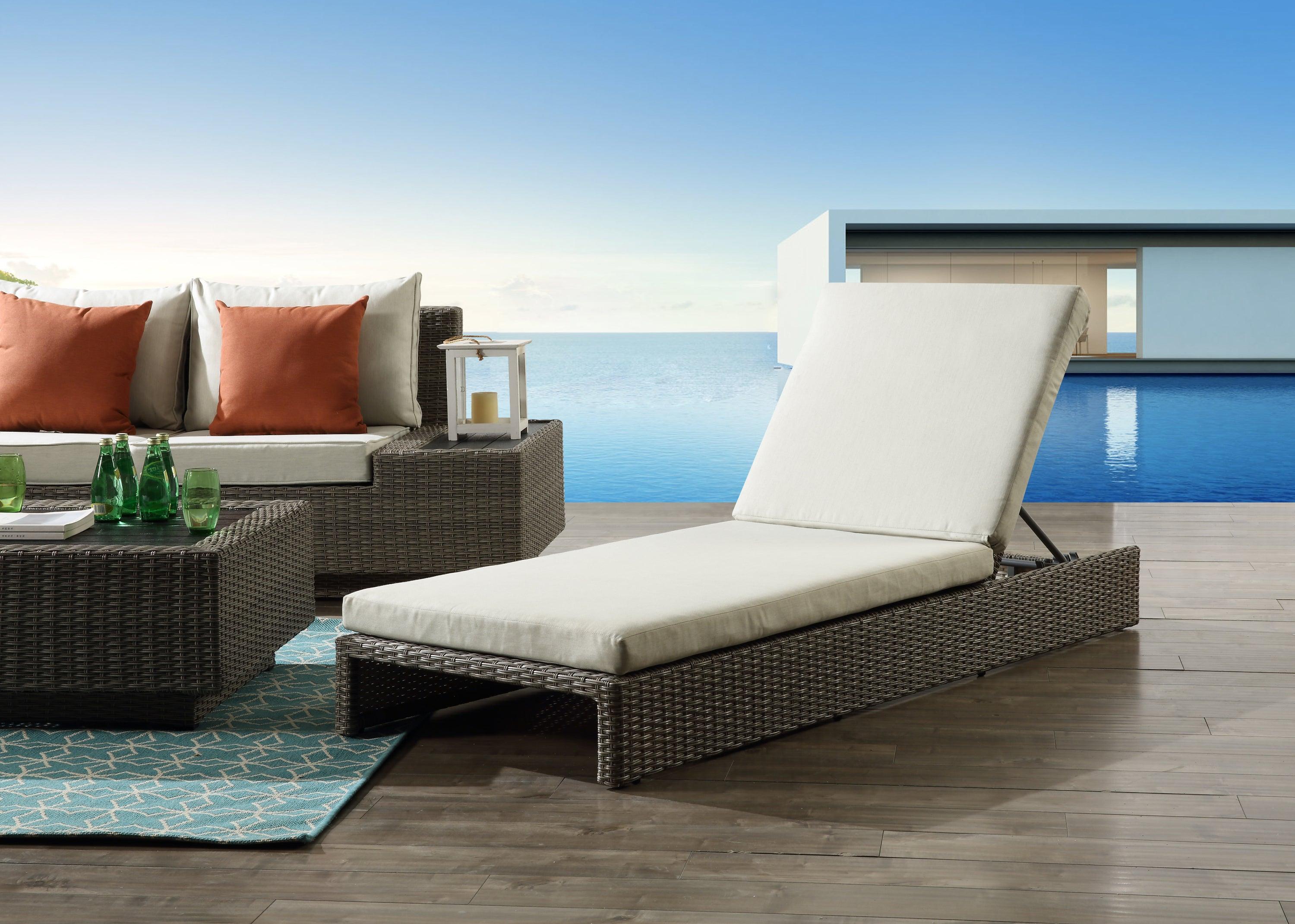 ACME Salena Patio Sun Lounge in Beige Fabric and Gray Finish image