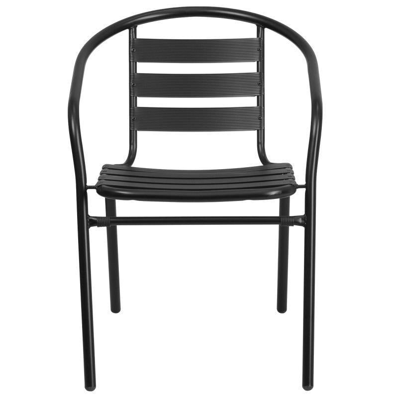 Lila Black Metal Restaurant Stack Chair with Aluminum Slats