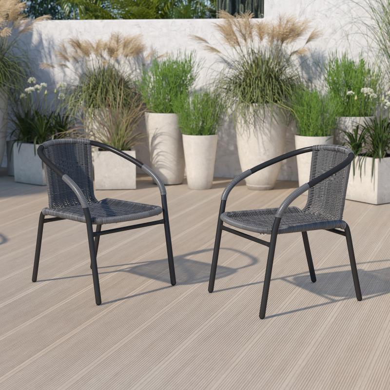 Lila 2 Pack Gray Rattan Indoor-Outdoor Restaurant Stack Chair image