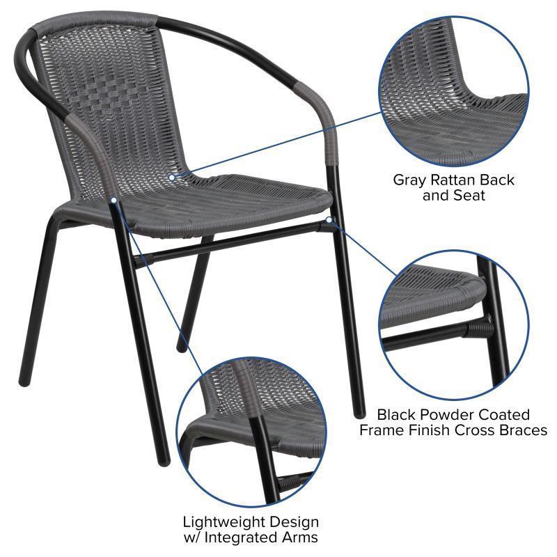 Lila 2 Pack Gray Rattan Indoor-Outdoor Restaurant Stack Chair