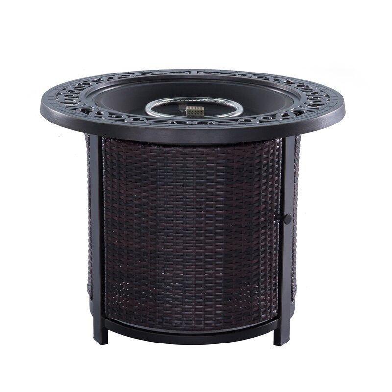 Round Firepit Table with Wicker Base