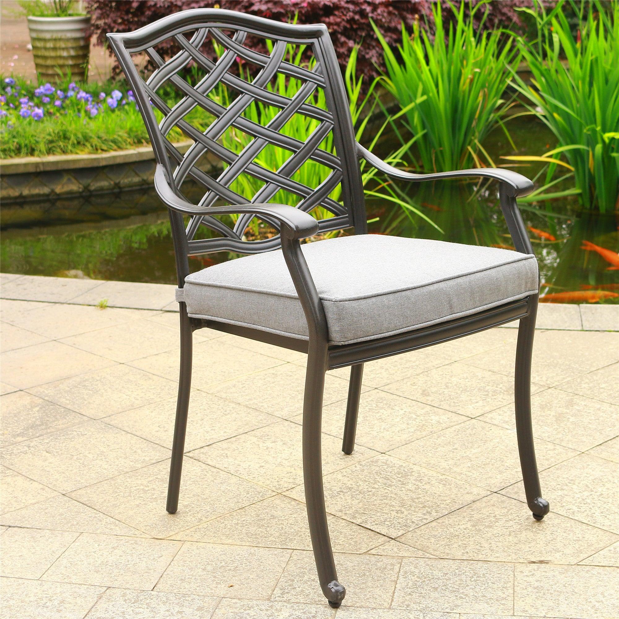 2 PCS Outdoor Patio Aluminum Dining Arm Chair With Cushion - Cast Slate