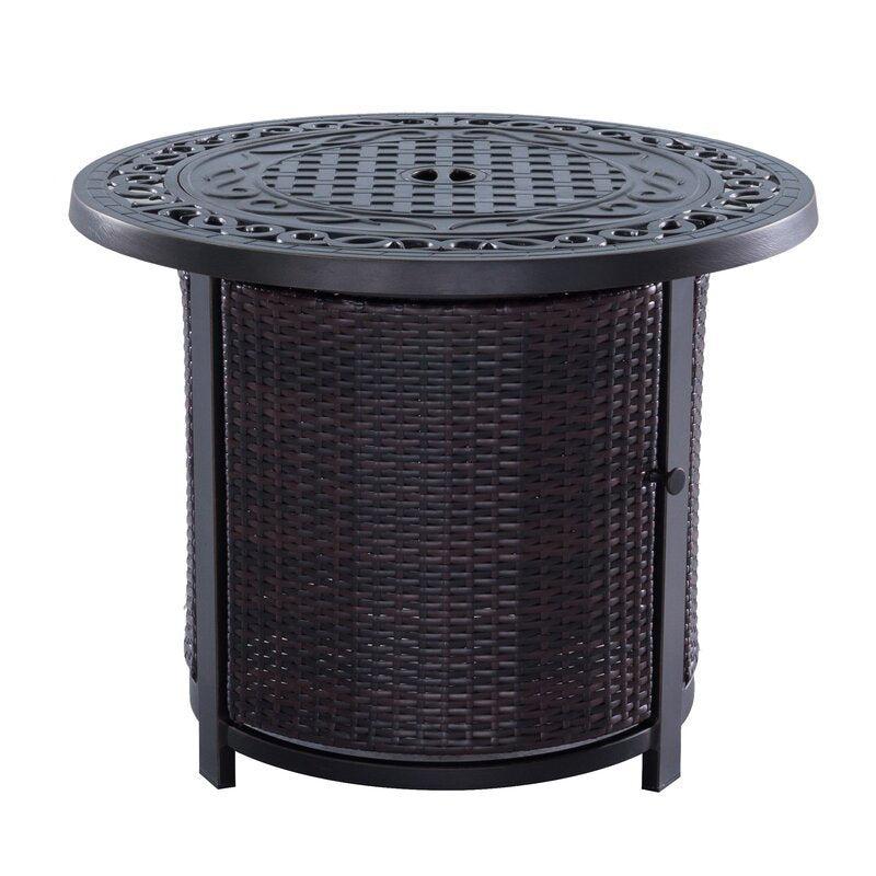 Round Firepit Table with Wicker Base