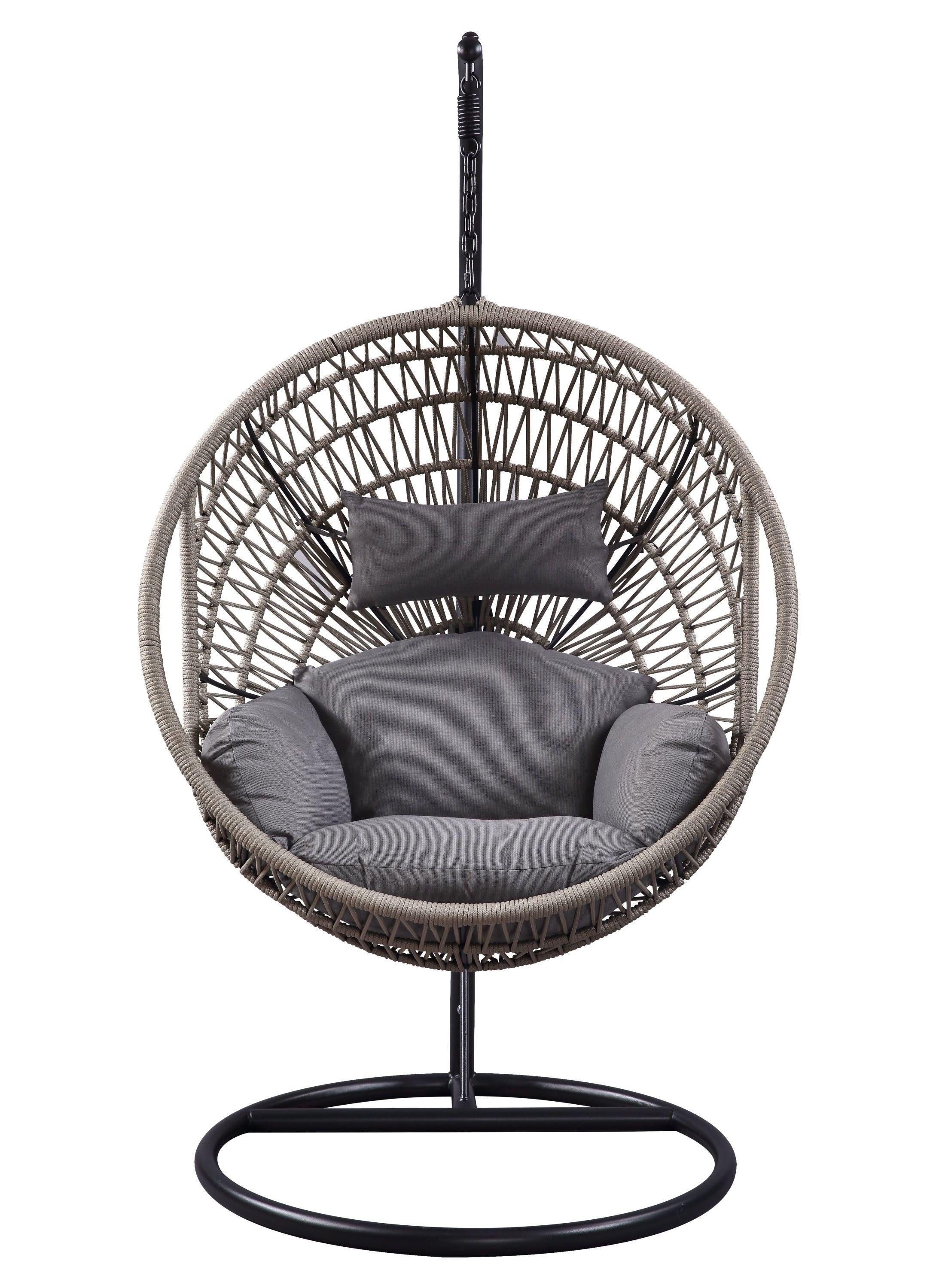 ACME Vinnie Patio Swing Chair with Stand, Fabric and Rope