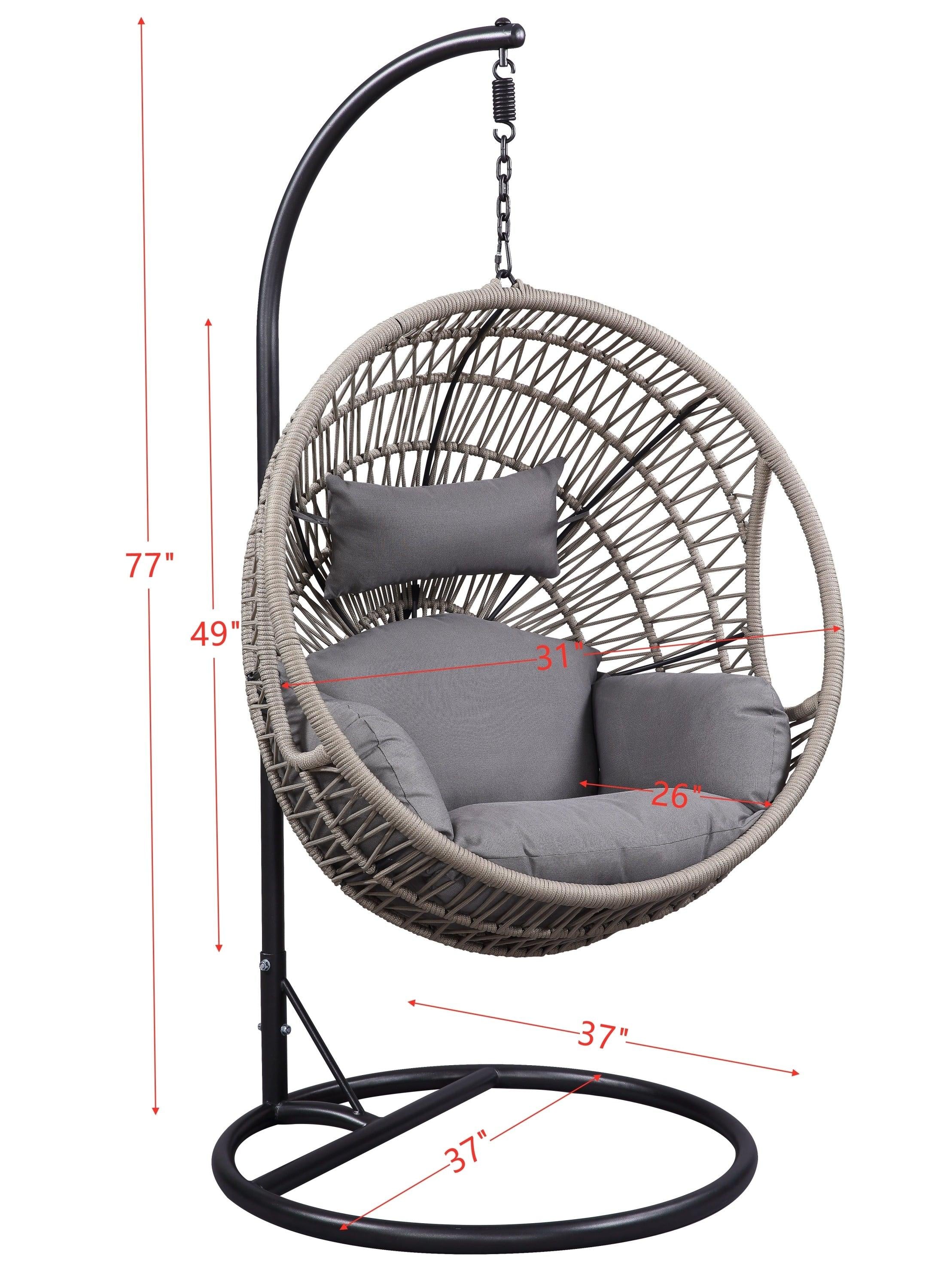 ACME Vinnie Patio Swing Chair with Stand, Fabric and Rope