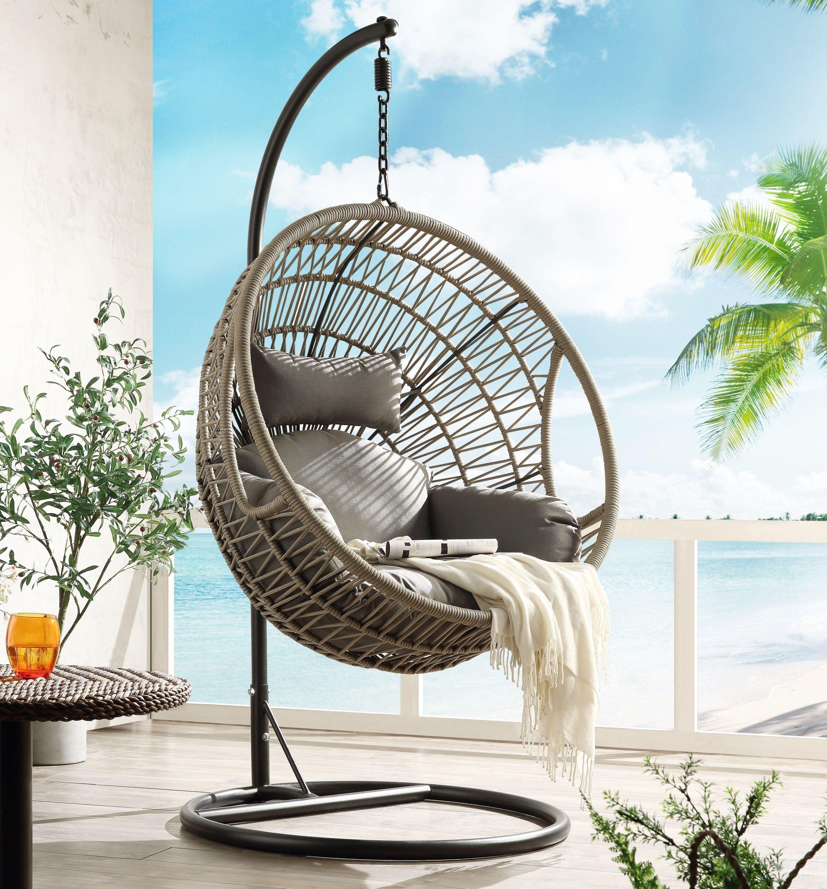 ACME Vinnie Patio Swing Chair with Stand, Fabric and Rope image