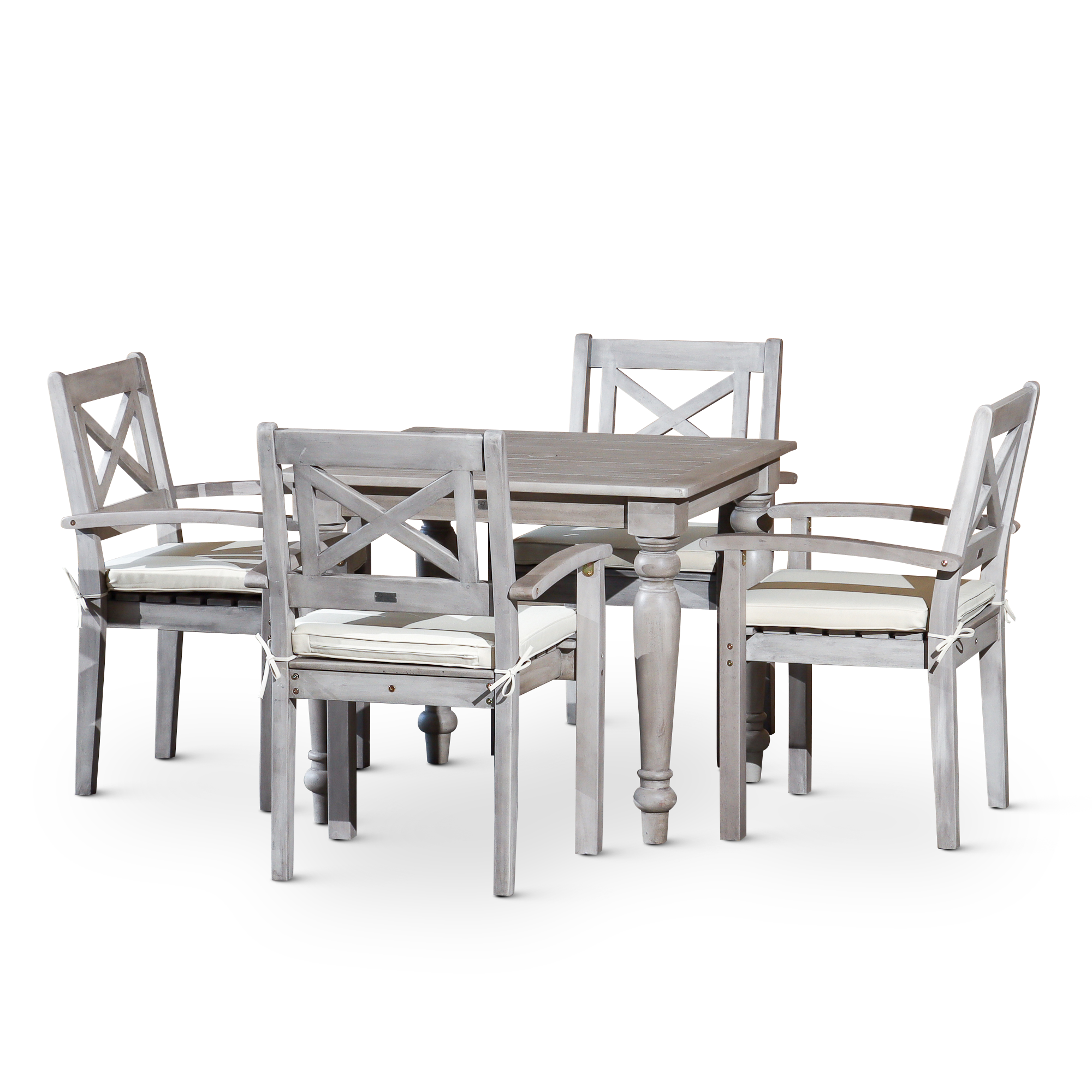 5 PCS Square Silver Gray Finish Dining Set with X-back Styling on Armchairs image