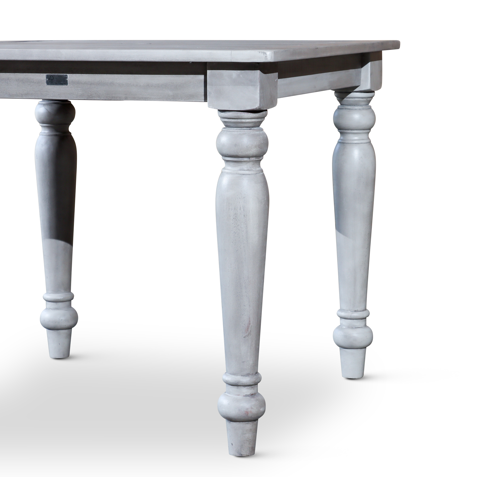 Silver Gray Finish Square Dining Table with Turned Leg Detailing