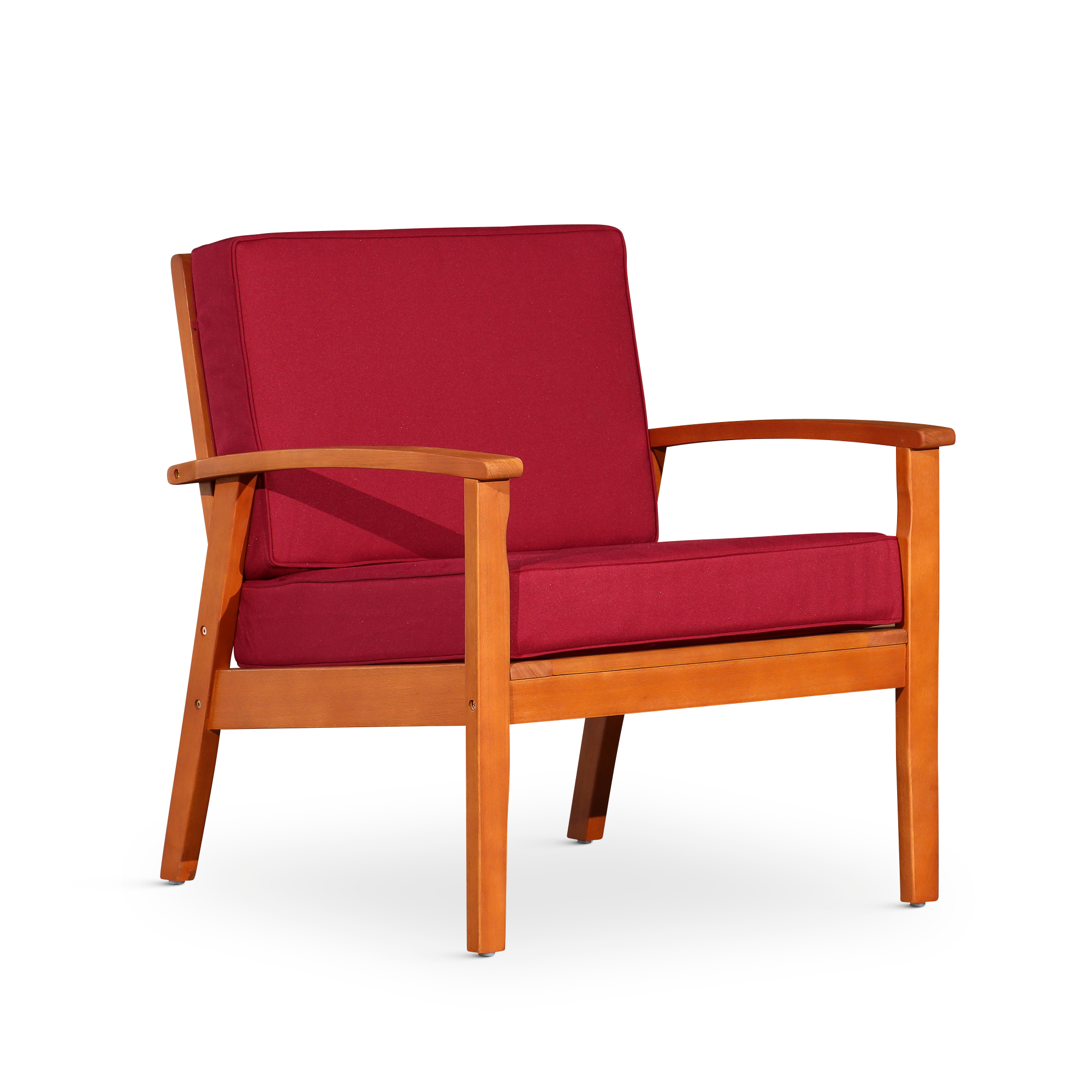 Deep Seat Eucalyptus Chair -  Natural Oil Finish -  Burgundy Cushions image