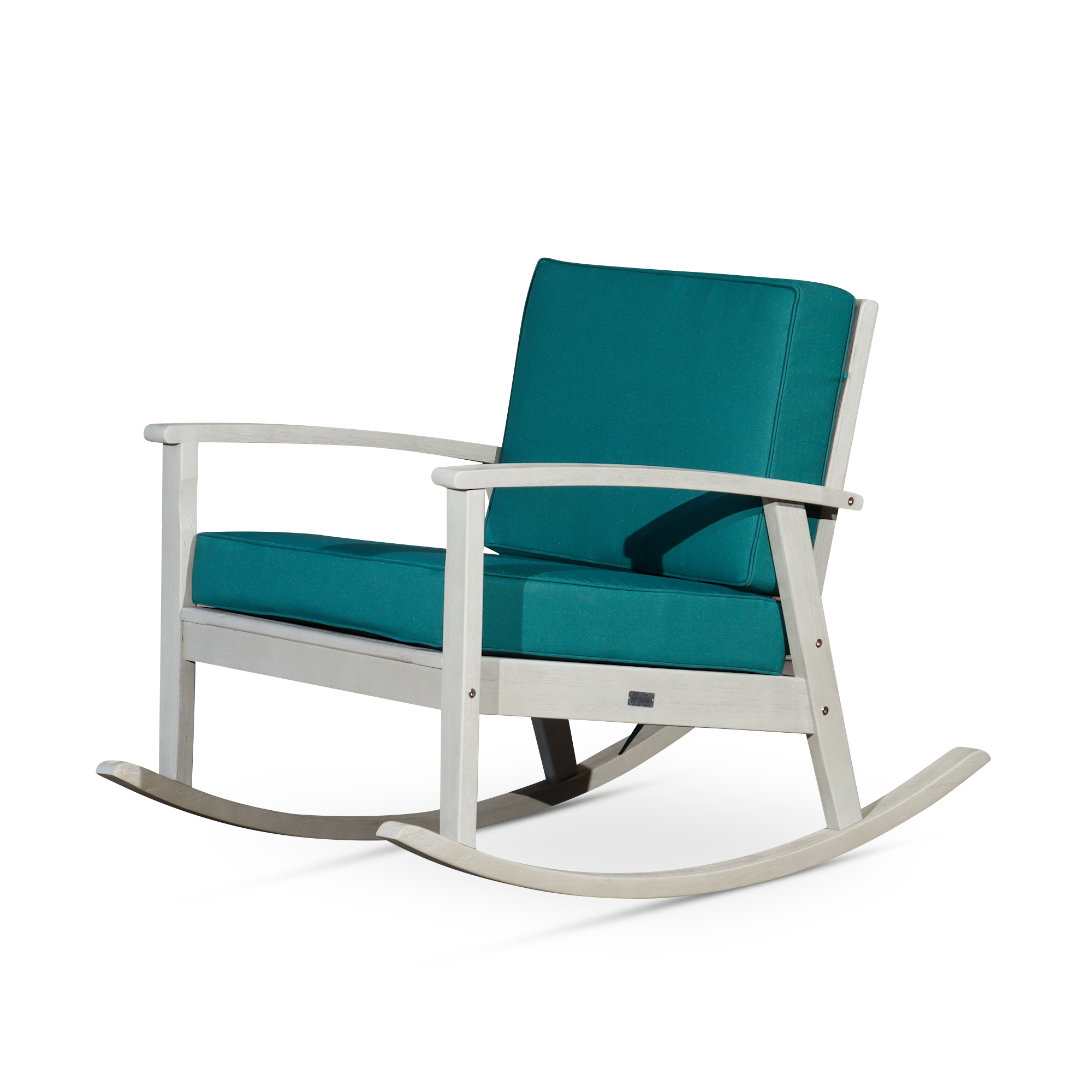 Eucalyptus Rocking Chair with Cushions -  Driftwood Gray Finish -  Dark Green Cushions image