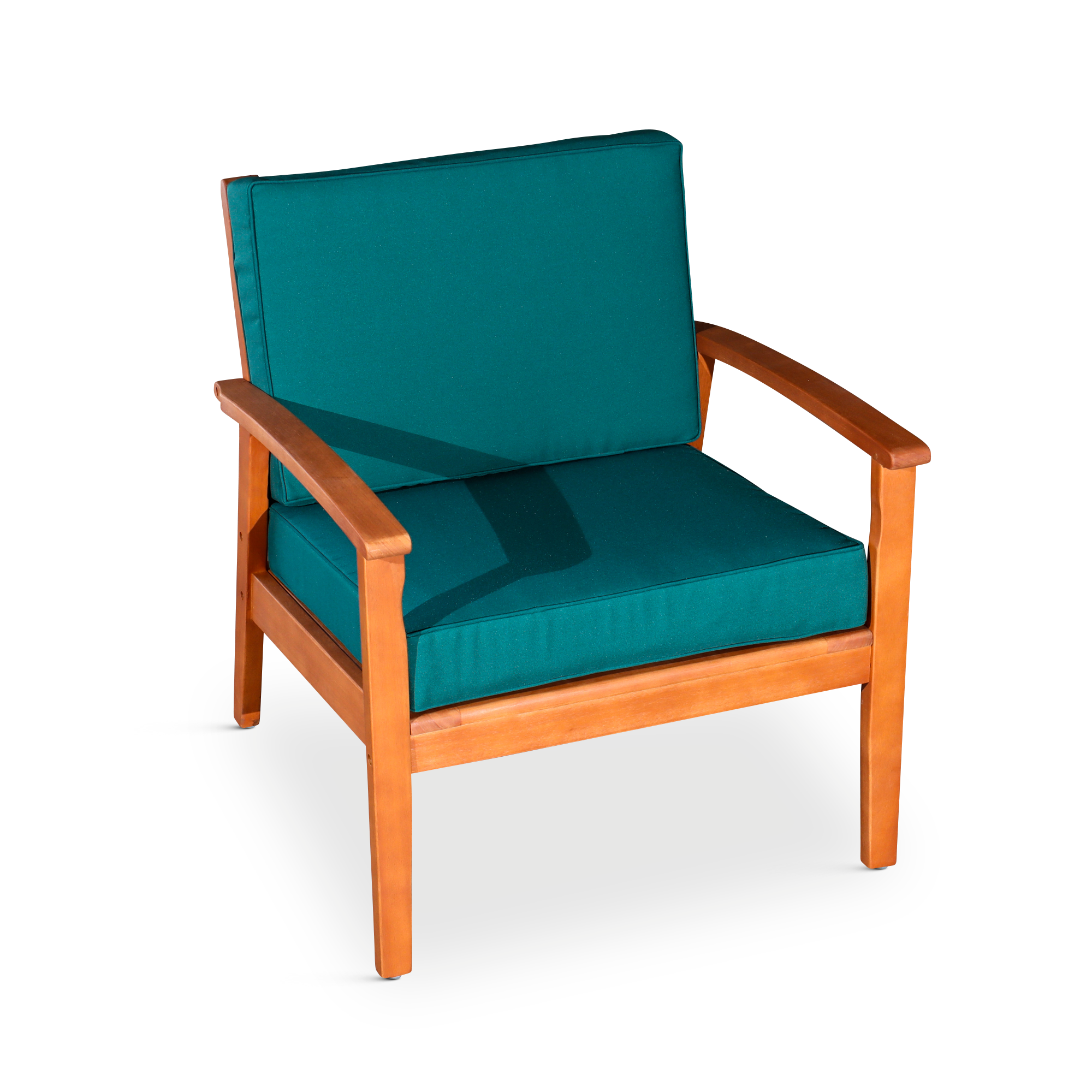 Deep Seat Eucalyptus Chair -  Natural Oil Finish -  Dark Green Cushions