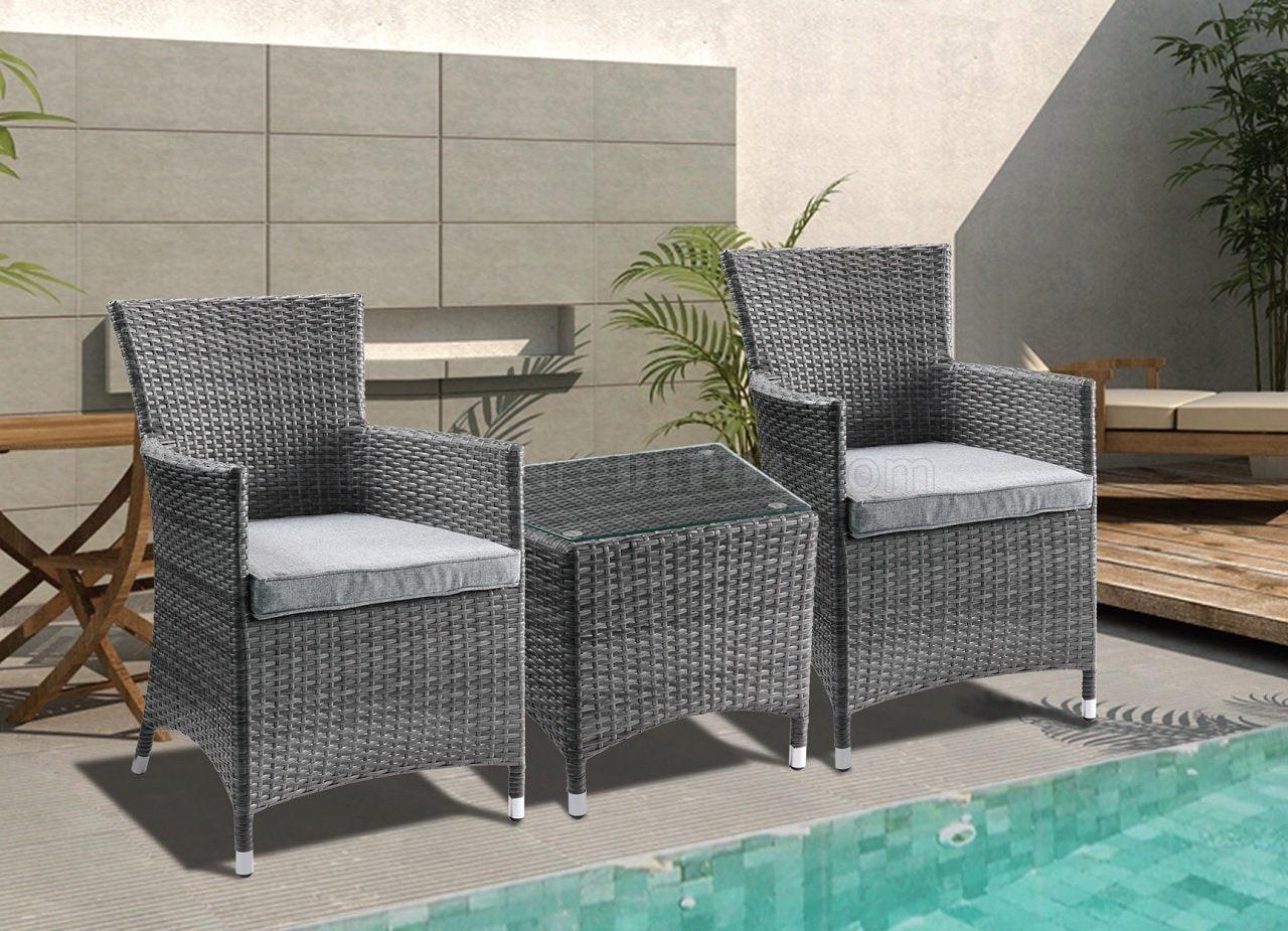 ACME Tashelle 2 PCS Patio Bistro Set in Gray Fabric and Gray Wicker