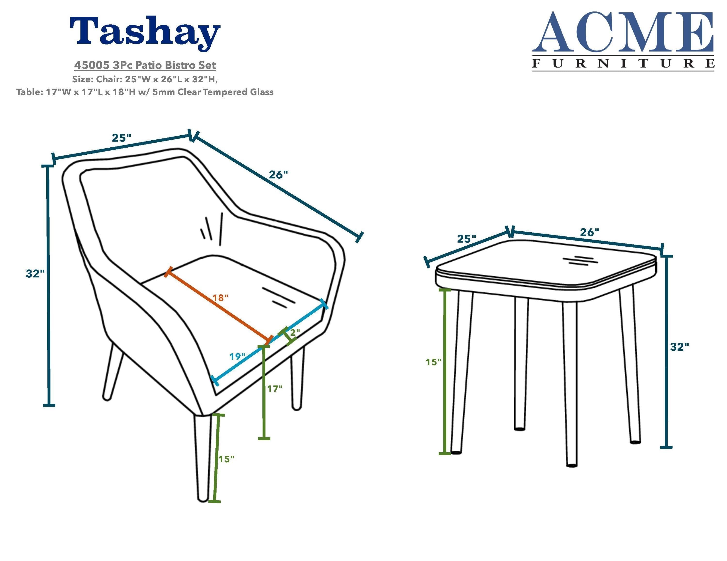 ACME Tashay 3 PCS Patio Bistro Set in Green Fabric and Beige Wicker