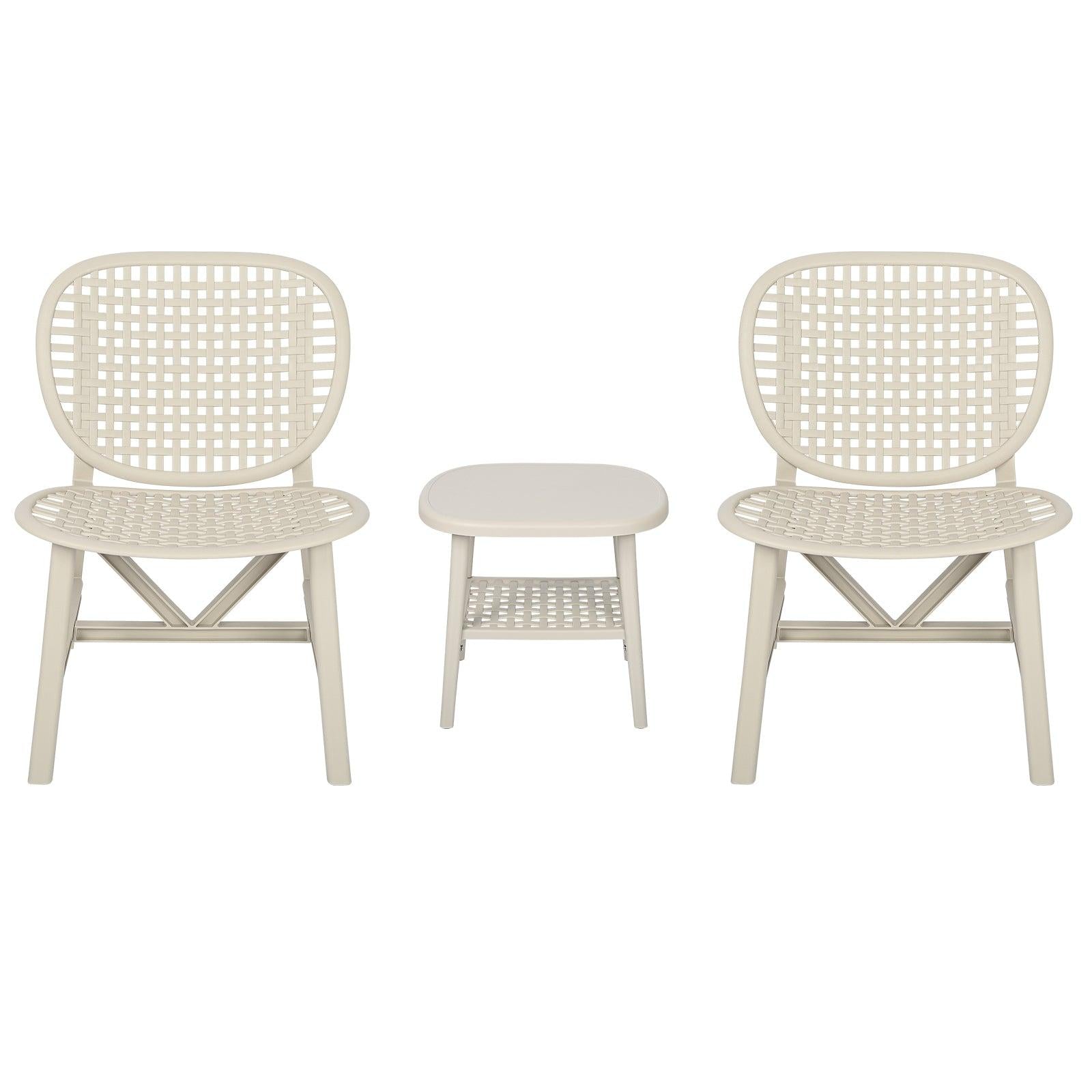 3 PCS Hollow Design Retro Outdoor Patio Tea Table and Chair Set - White image