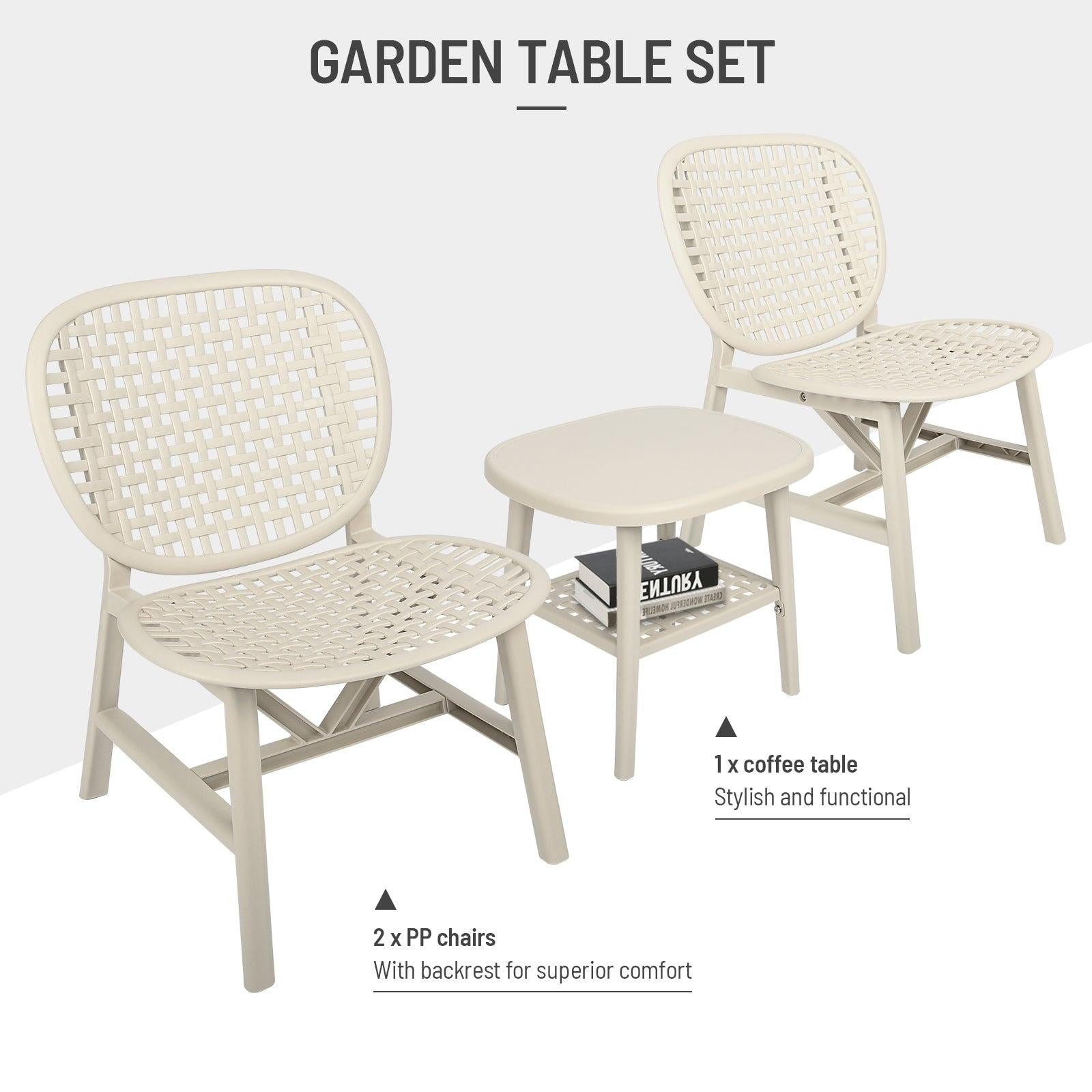 3 PCS Hollow Design Retro Outdoor Patio Tea Table and Chair Set - White