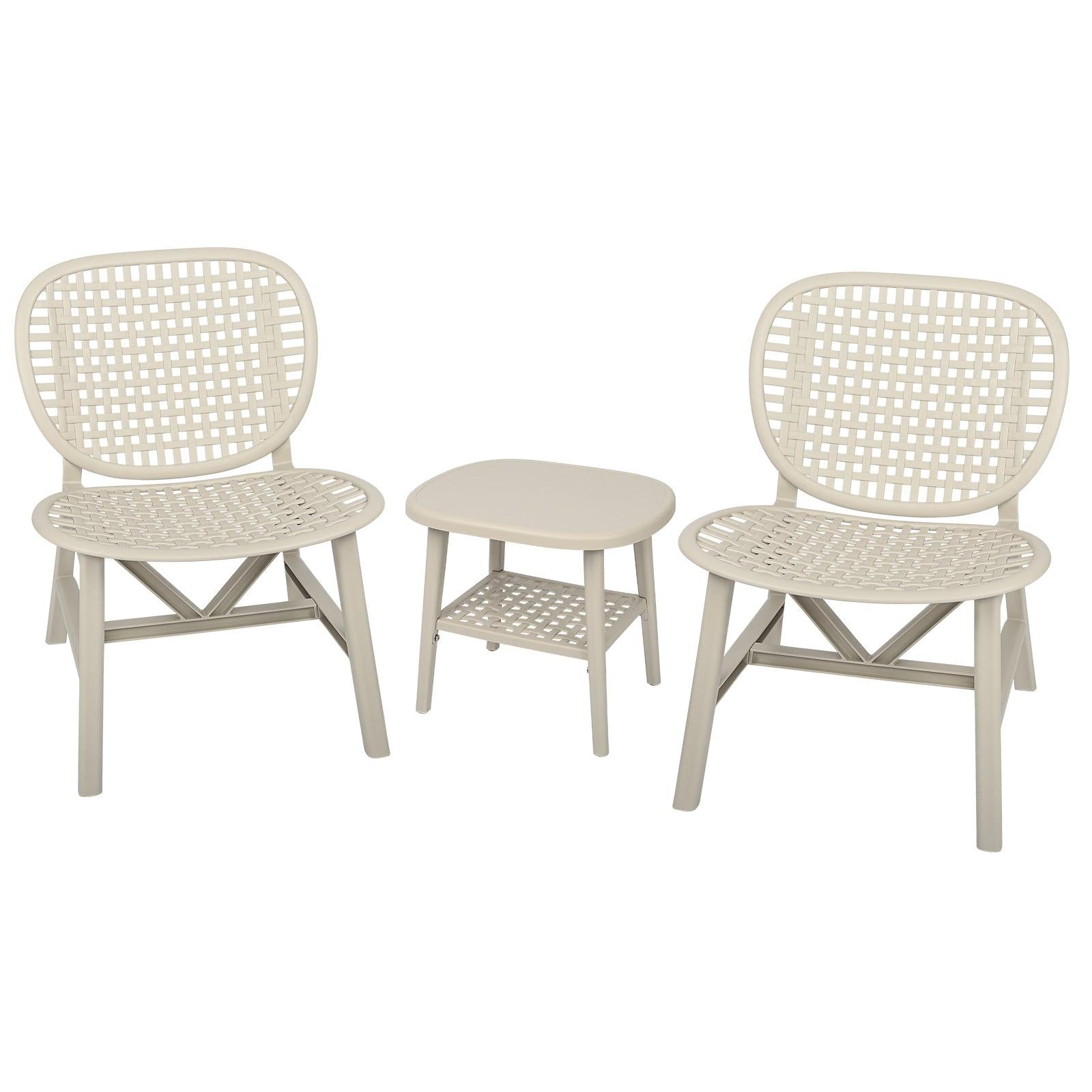 3 PCS Hollow Design Retro Outdoor Patio Tea Table and Chair Set - White