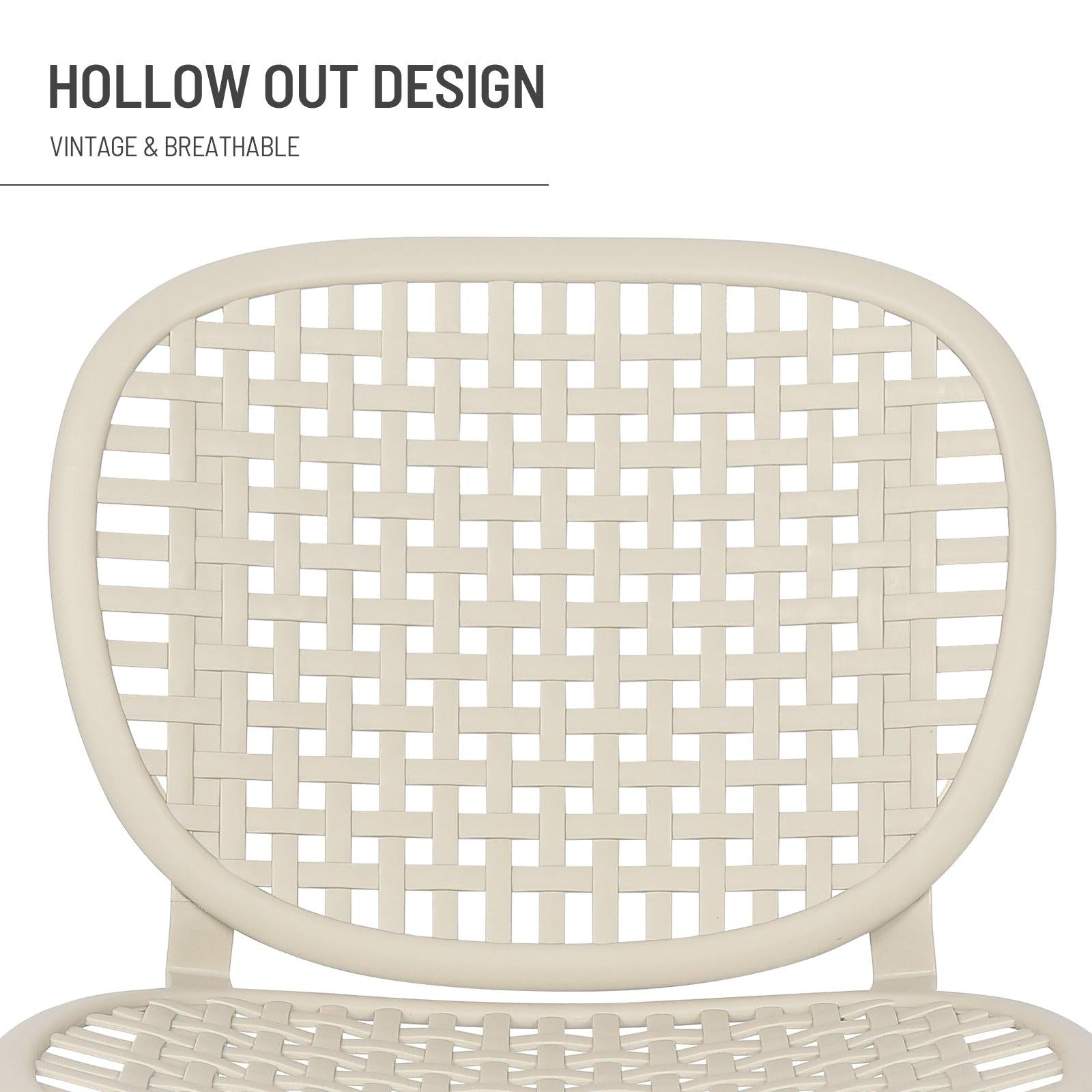 3 PCS Hollow Design Retro Outdoor Patio Tea Table and Chair Set - White