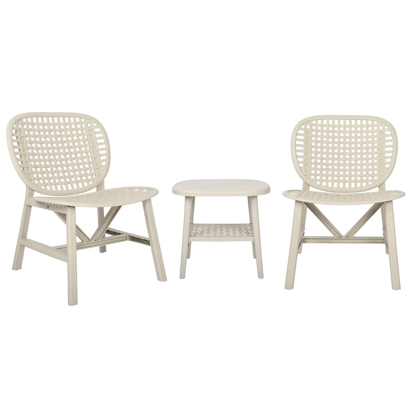 3 PCS Hollow Design Retro Outdoor Patio Tea Table and Chair Set - White