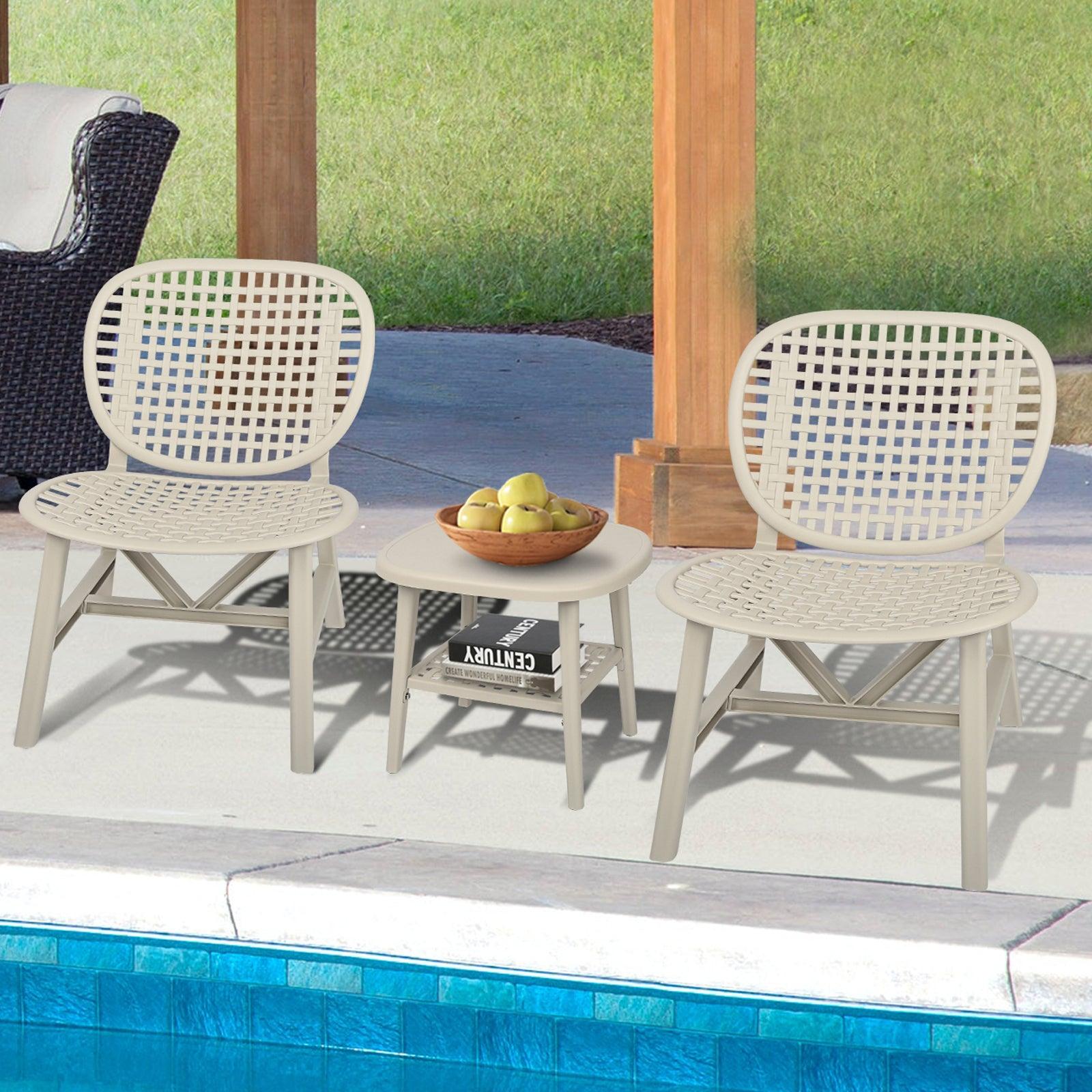 3 PCS Hollow Design Retro Outdoor Patio Tea Table and Chair Set - White