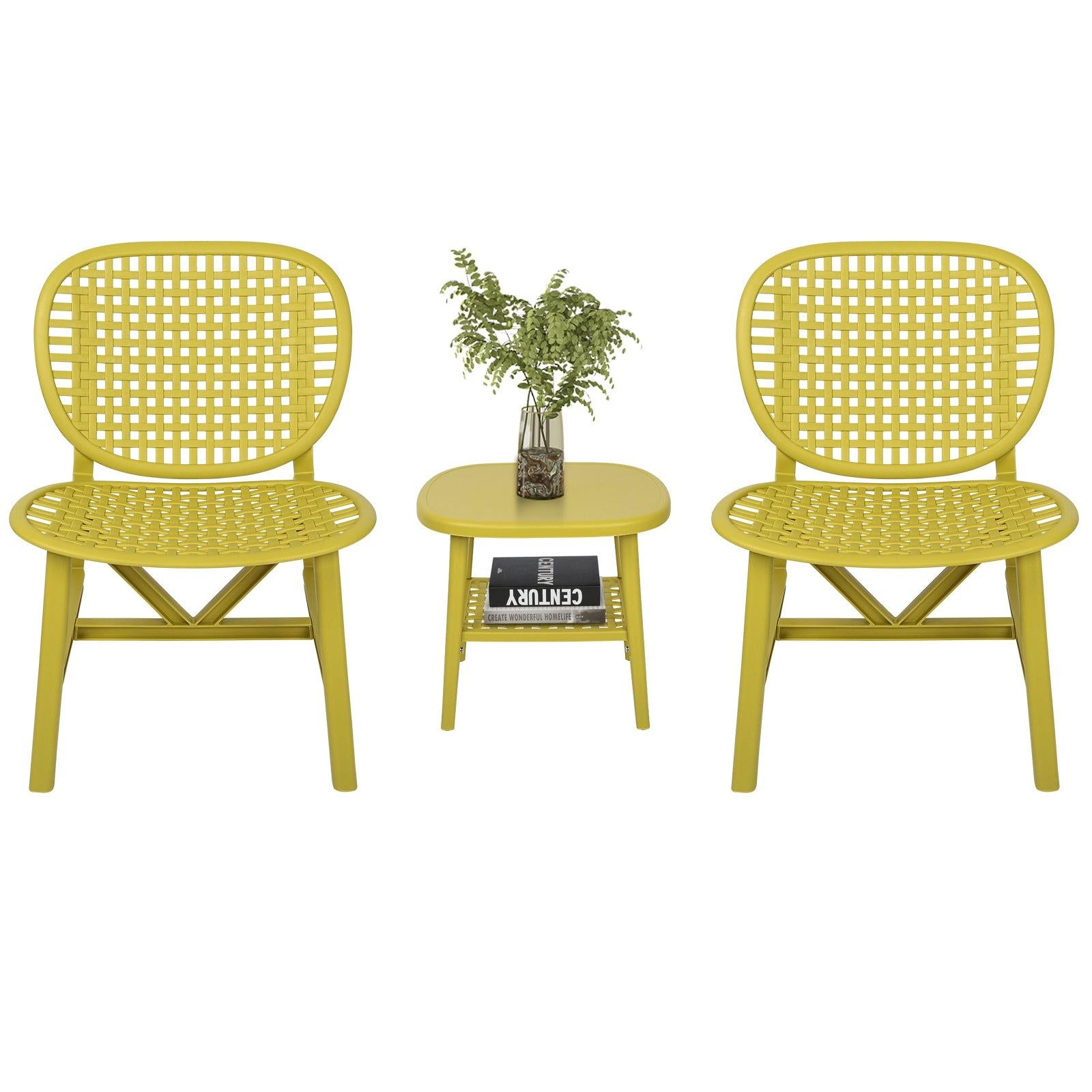 3 PCS Hollow Design Retro Outdoor Patio Tea Table and Chair Set - Yellow