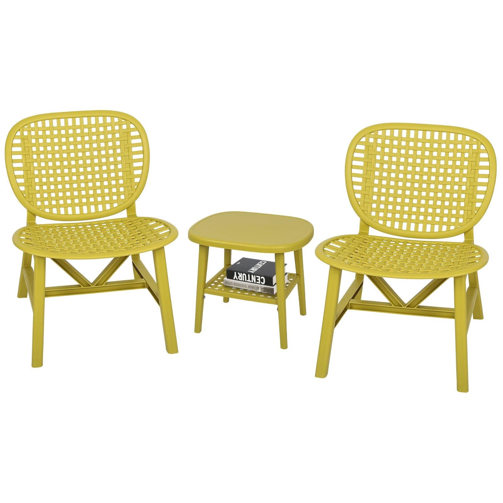 3 PCS Hollow Design Retro Outdoor Patio Tea Table and Chair Set - Yellow