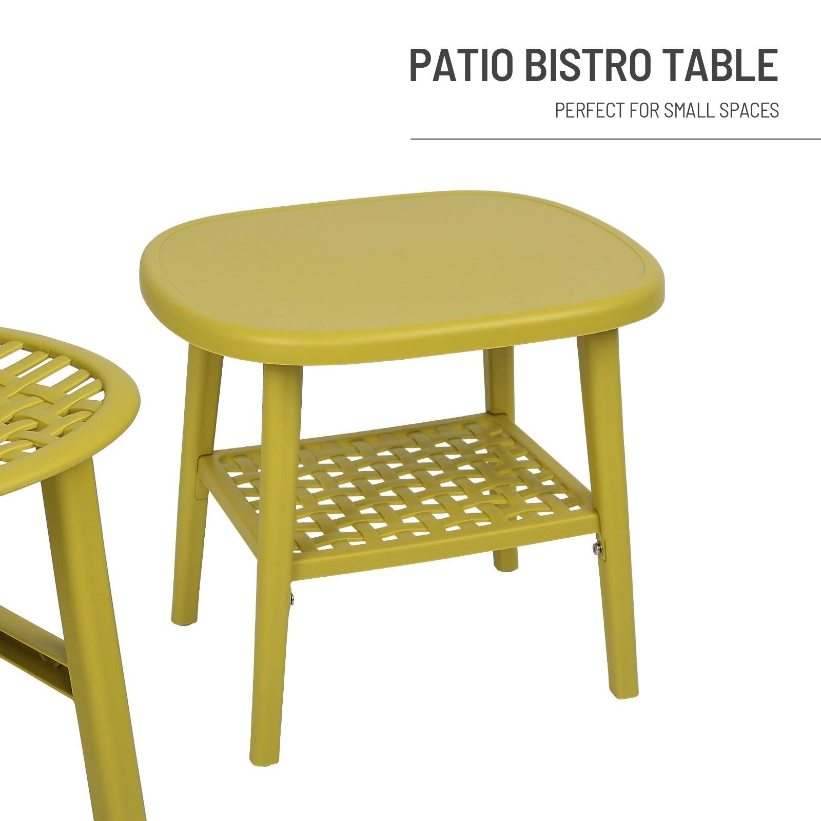 3 PCS Hollow Design Retro Outdoor Patio Tea Table and Chair Set - Yellow