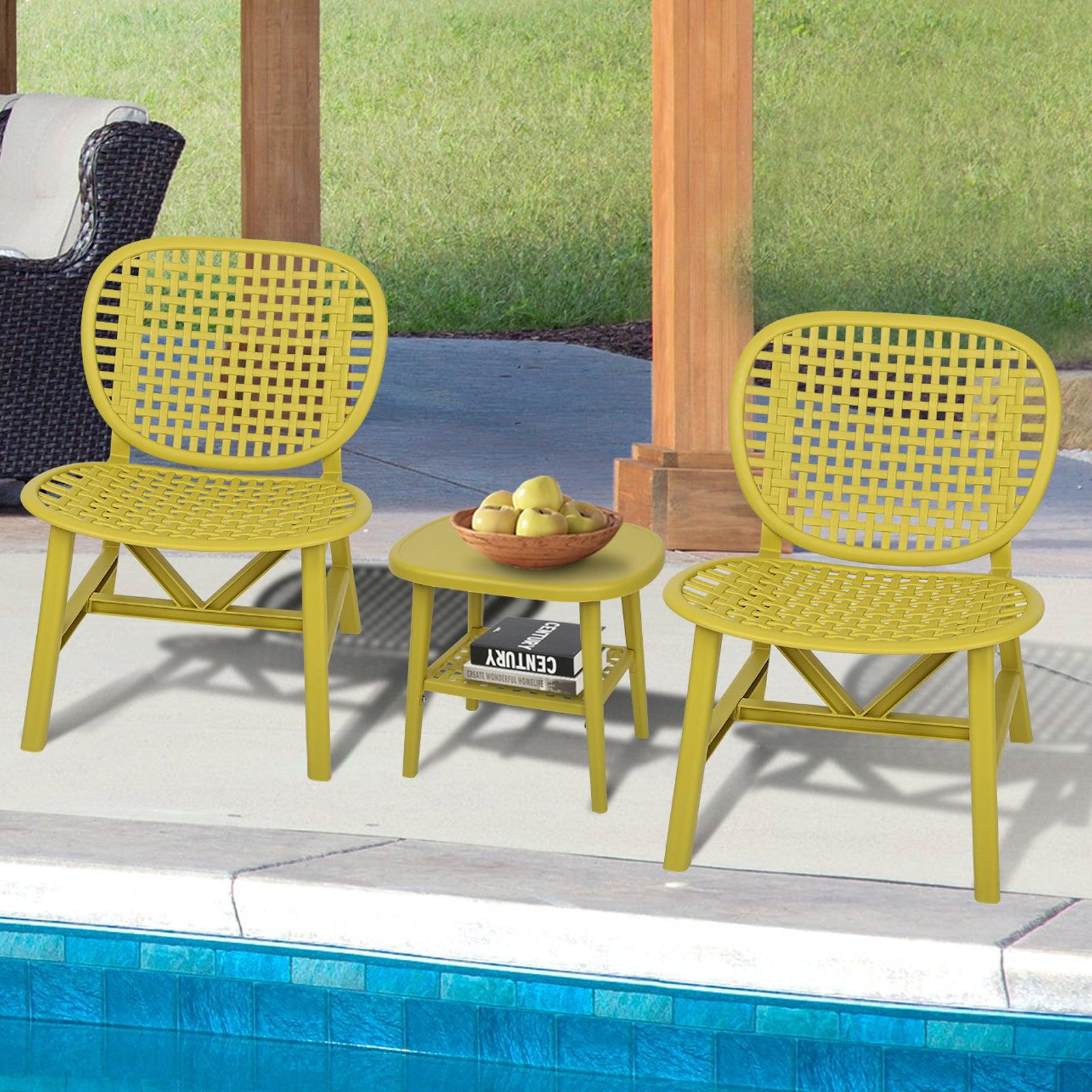 3 PCS Hollow Design Retro Outdoor Patio Tea Table and Chair Set - Yellow