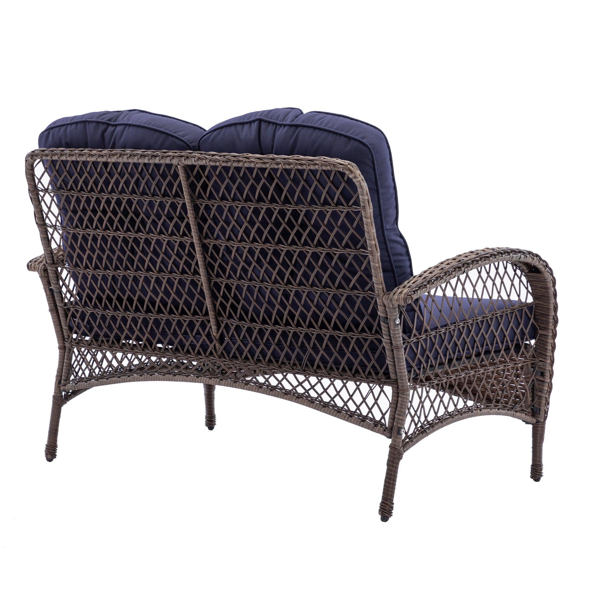 4 PCS Outdoor FurnitureModern Wicker Rattan Seating Set with Navy Cushion