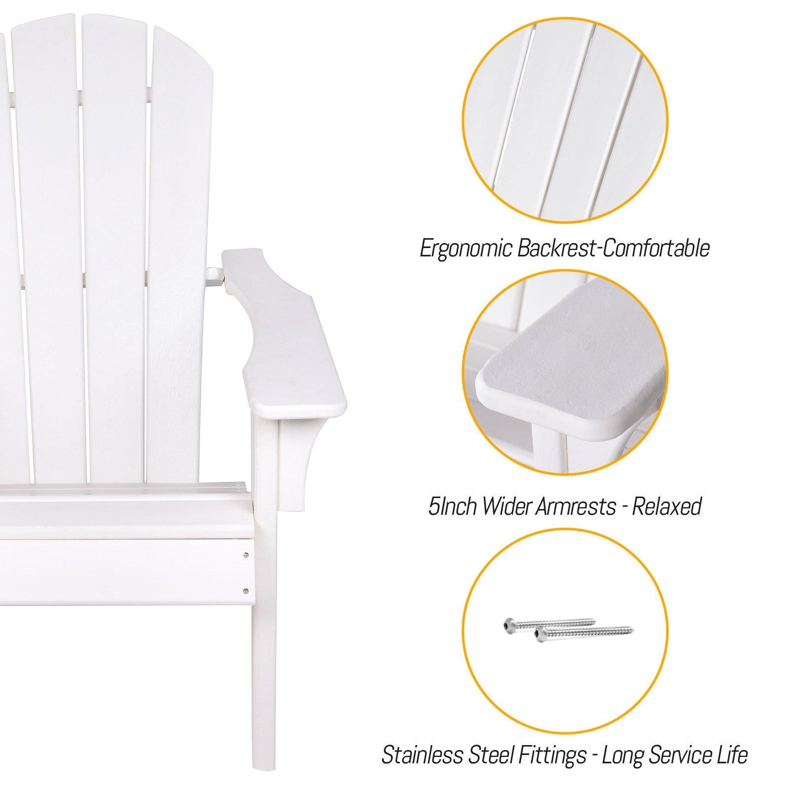 Outdoor Patio Sunlight Resistant HDPE Adirondack Chair - White